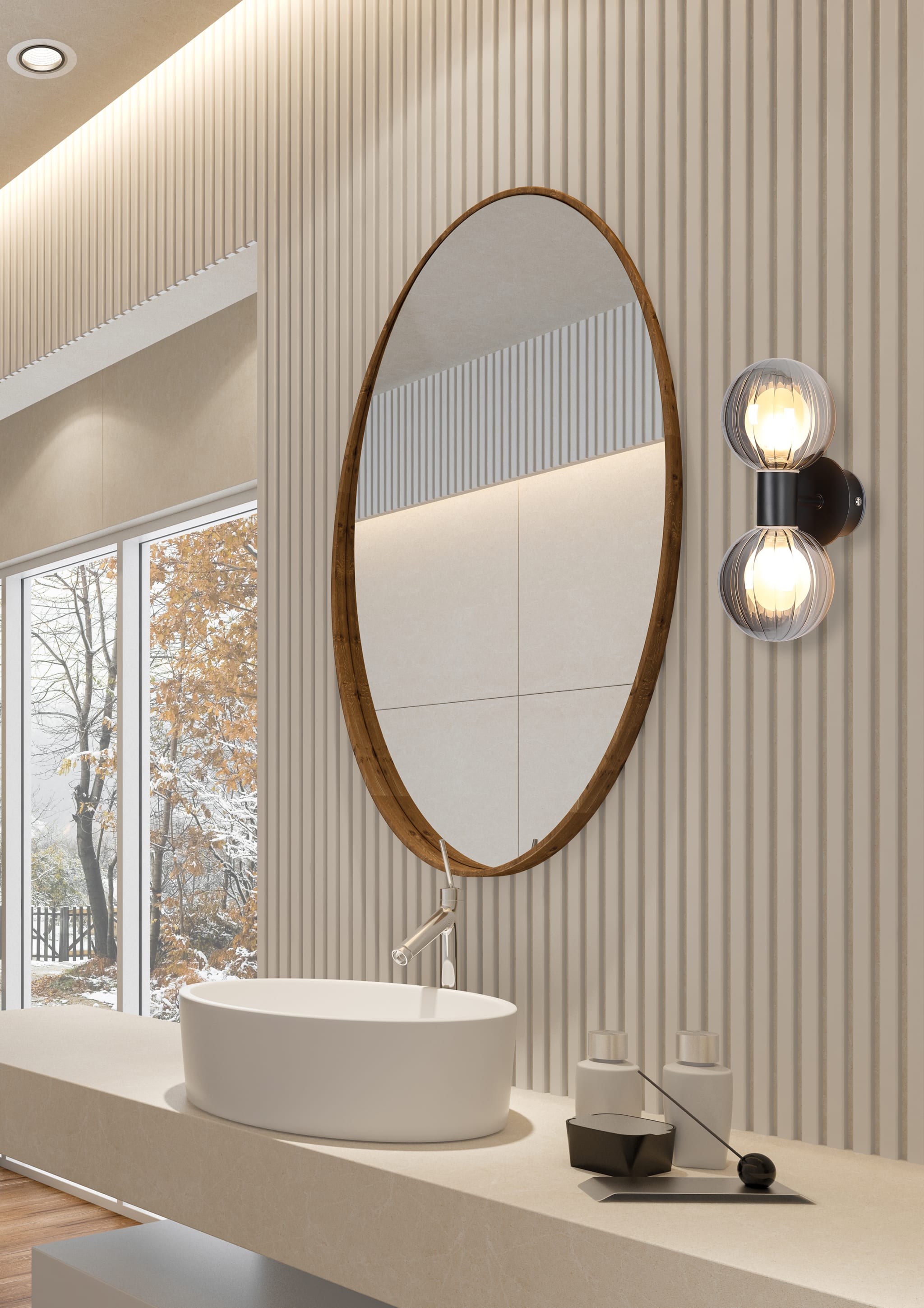Luminsphere 2Lt Wall Light, Matt Black Metal with Smoked Gla