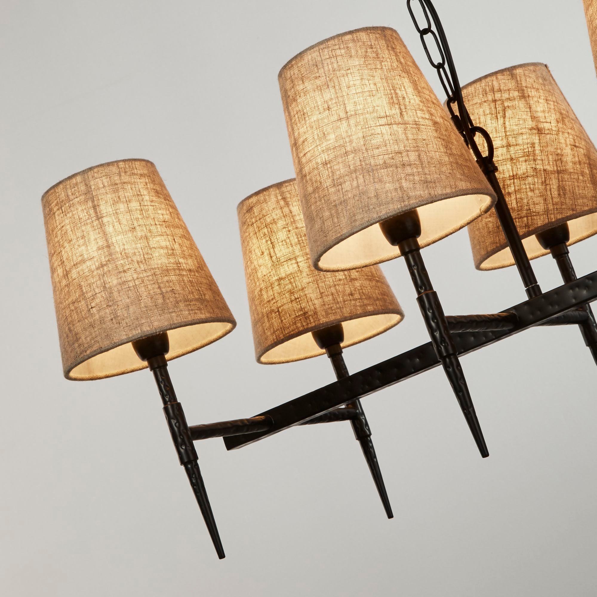 Gothic 8Lt Bar Pendant- Hammered Black Metal & Natural Linen Black / 8
