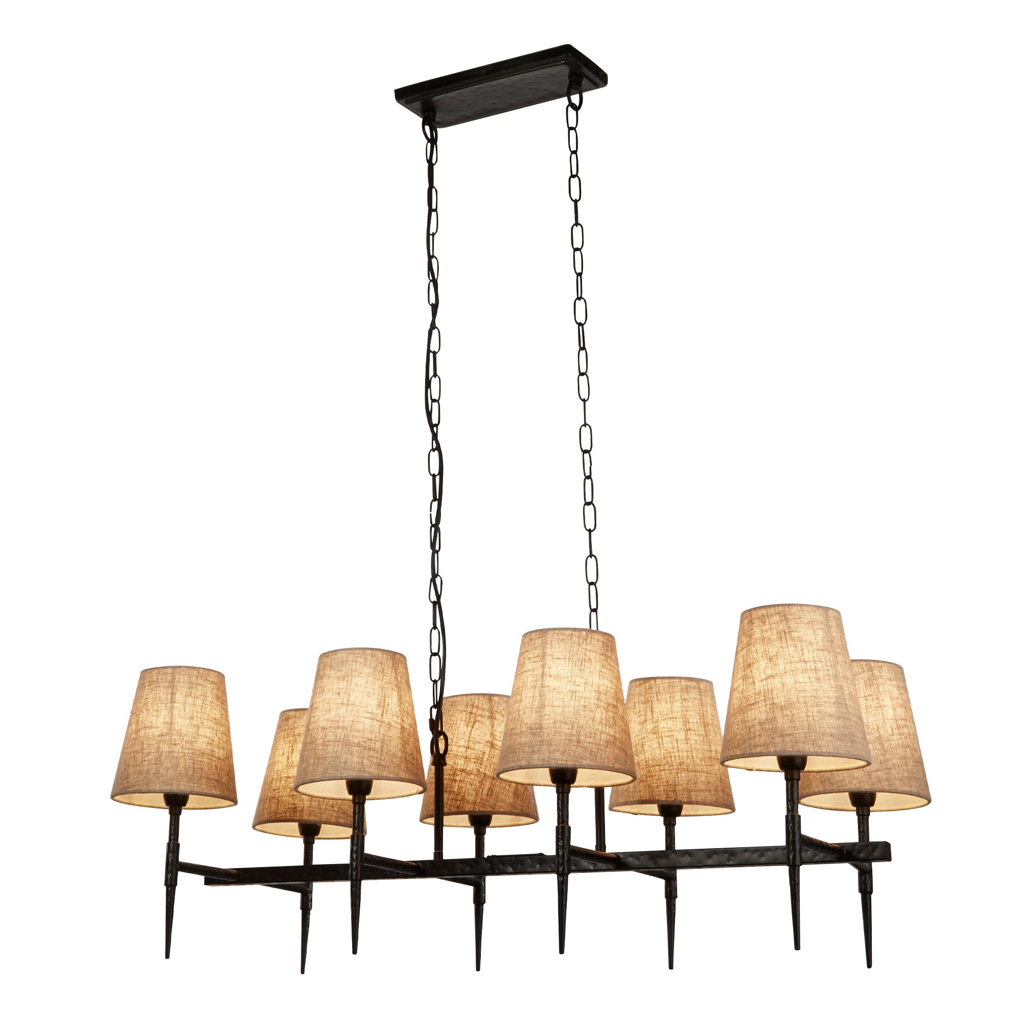 Gothic 8Lt Bar Pendant- Hammered Black Metal & Natural Linen Black / 8