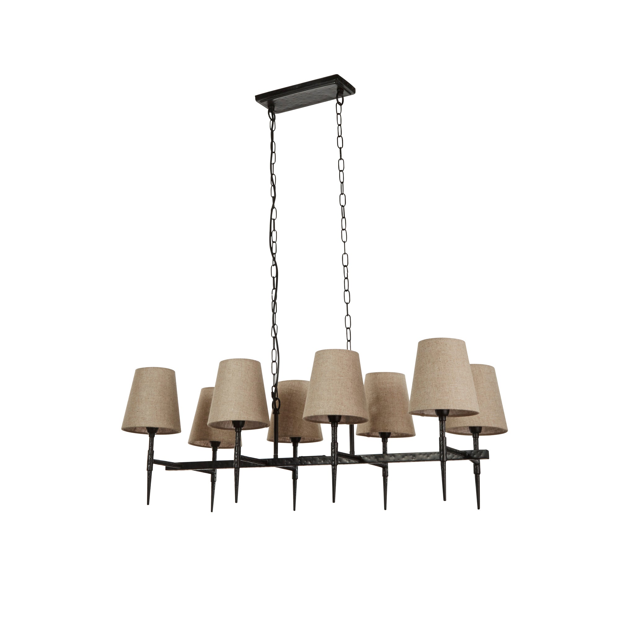 Gothic 8Lt Bar Pendant- Hammered Black Metal & Natural Linen Black / 8