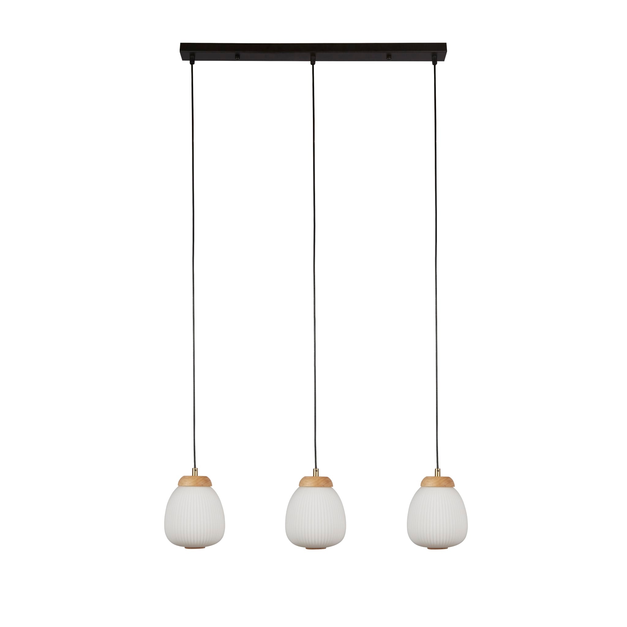Ella 3Lt Pendant - Black Metal & Opal Ribbed Glass