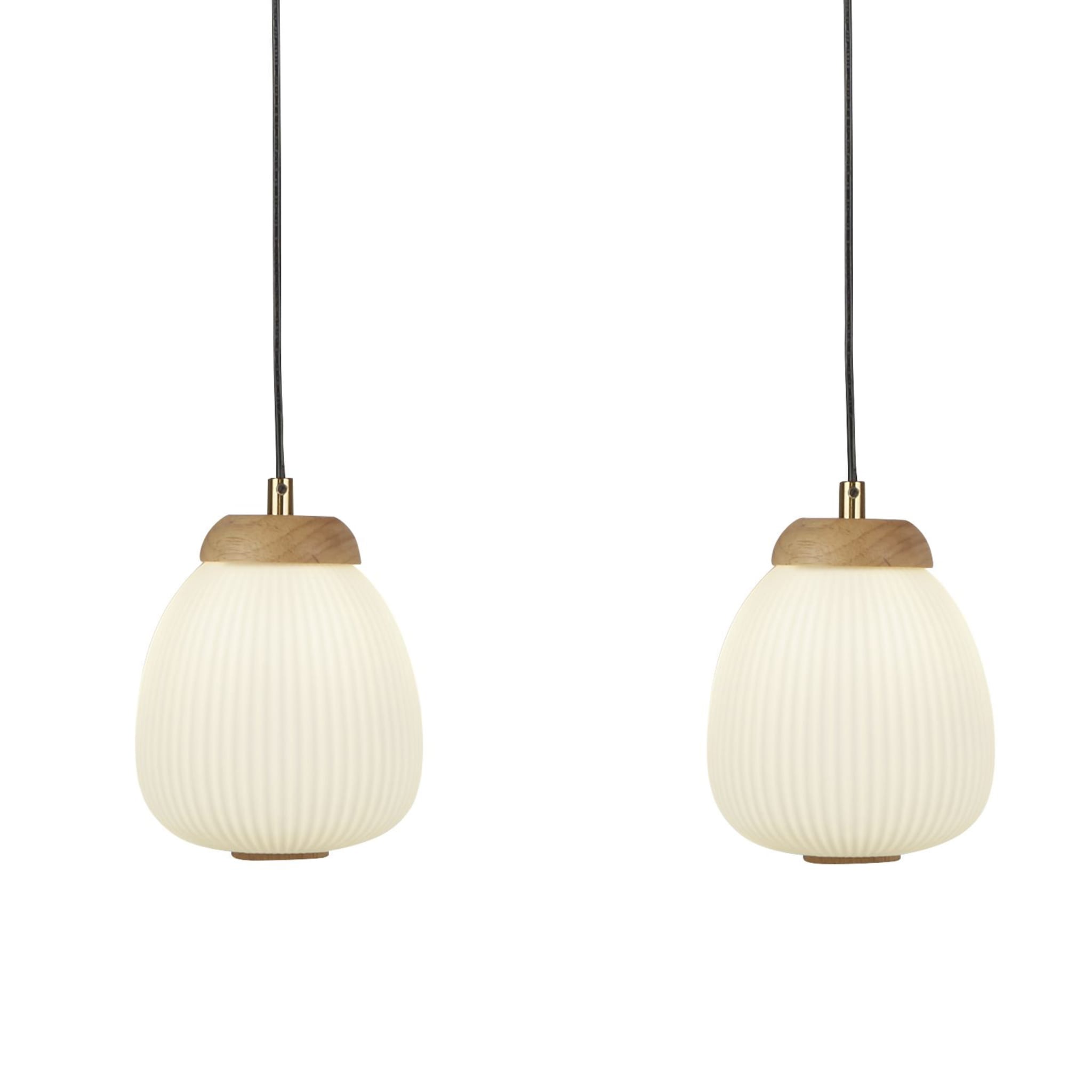 Ella 3Lt Pendant - Black Metal & Opal Ribbed Glass