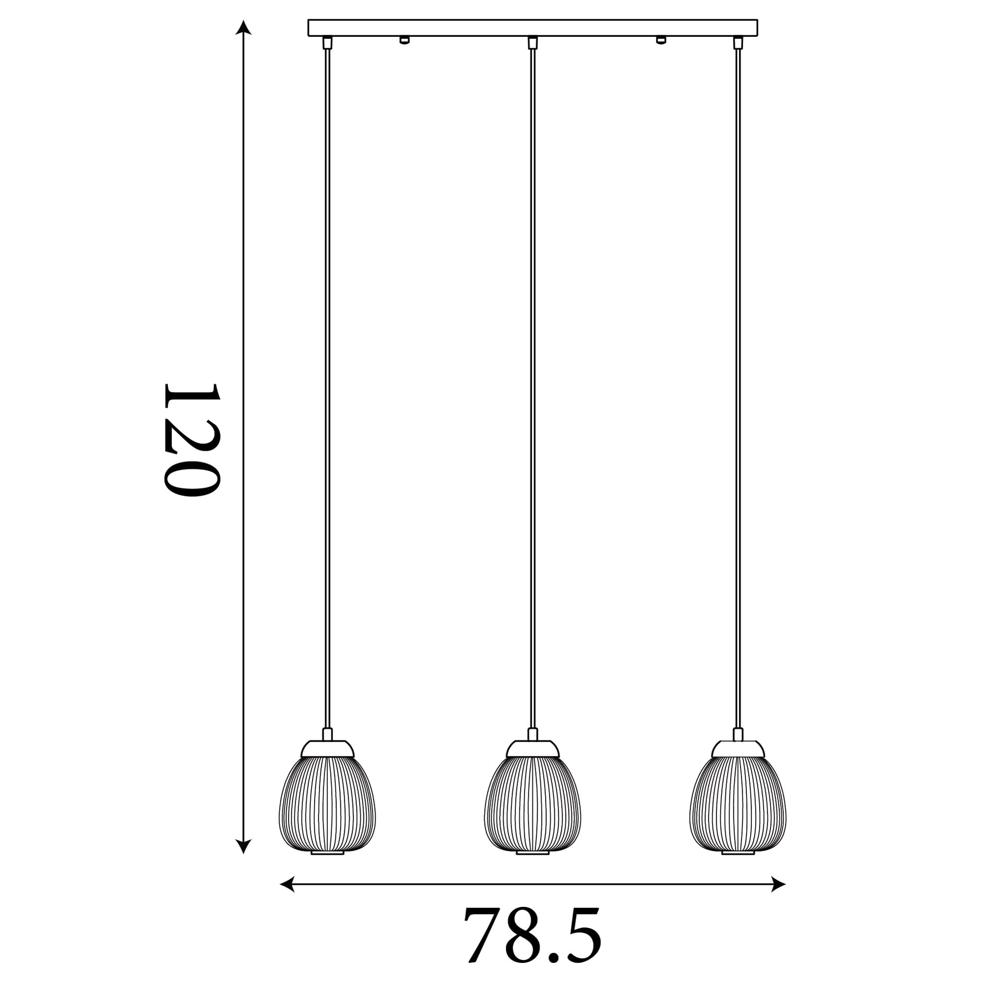 Ella 3Lt Pendant - Black Metal & Opal Ribbed Glass