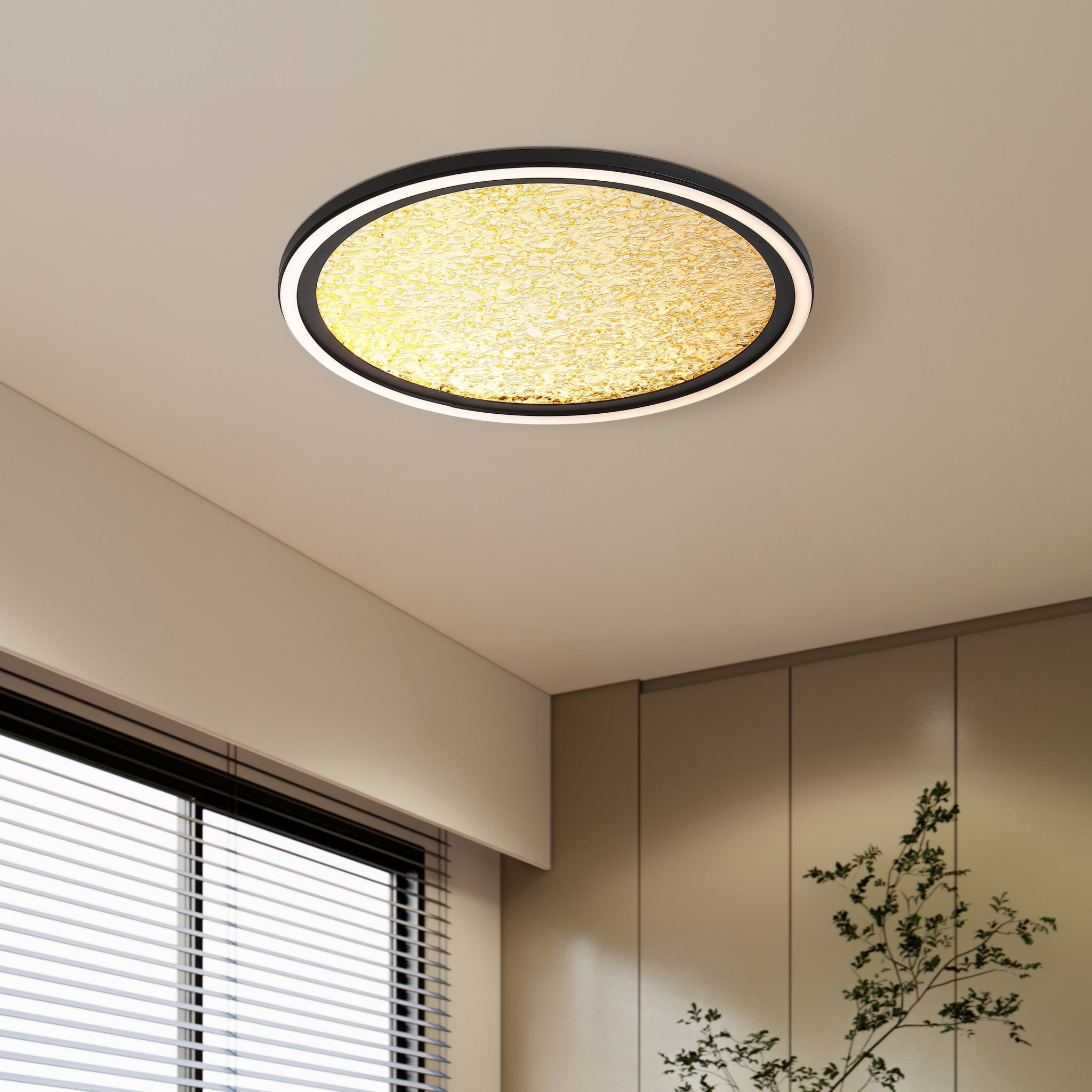 Luna LED Flush, Sand Black Metal & Gold PC Diffuser