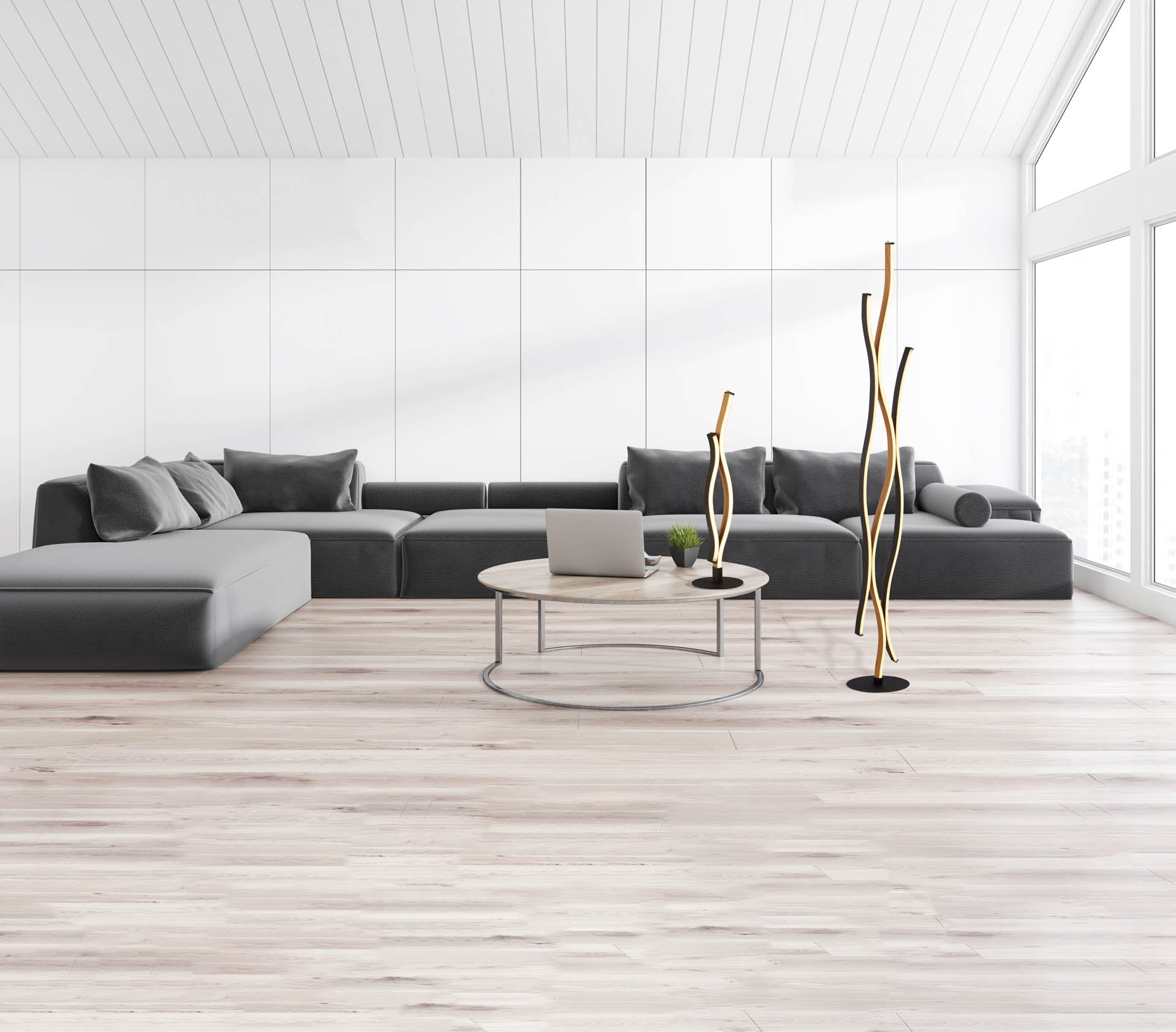 Bloom Floor Lamp - Black Metal & Wood Effect