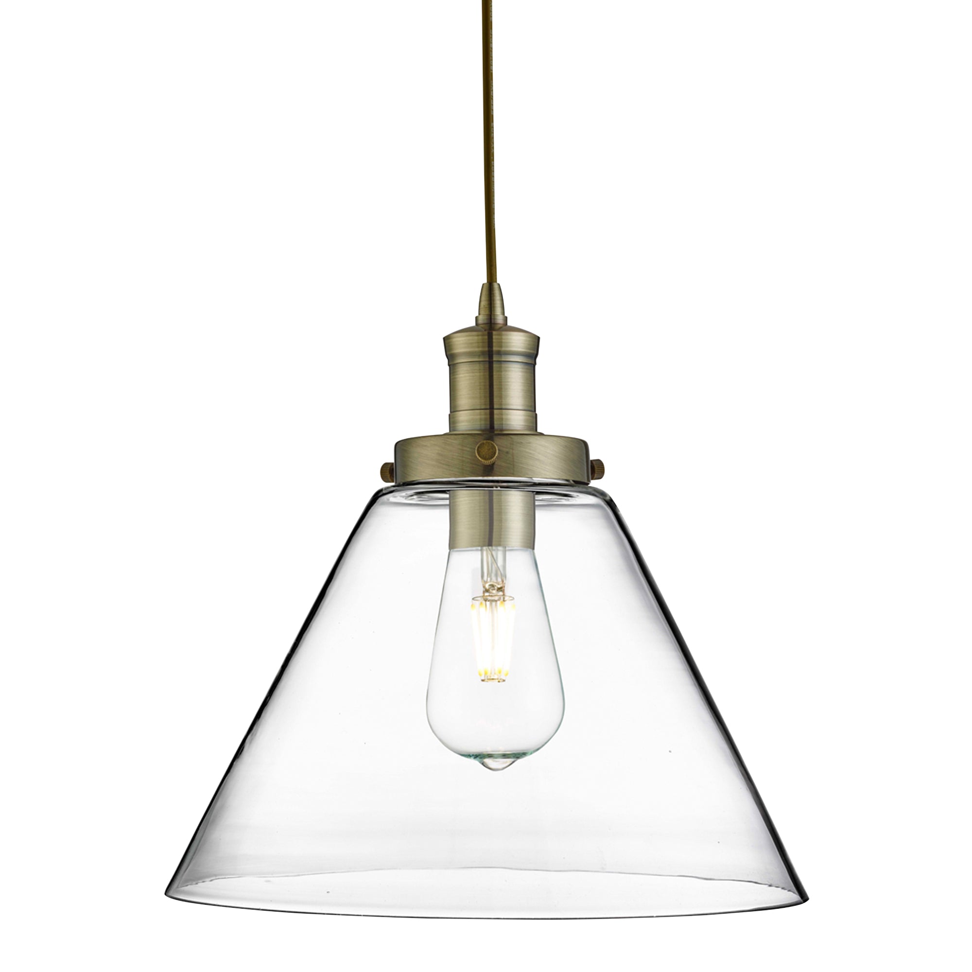 Pyramid Pendant - Metal & Glass Antique Brass and Clear