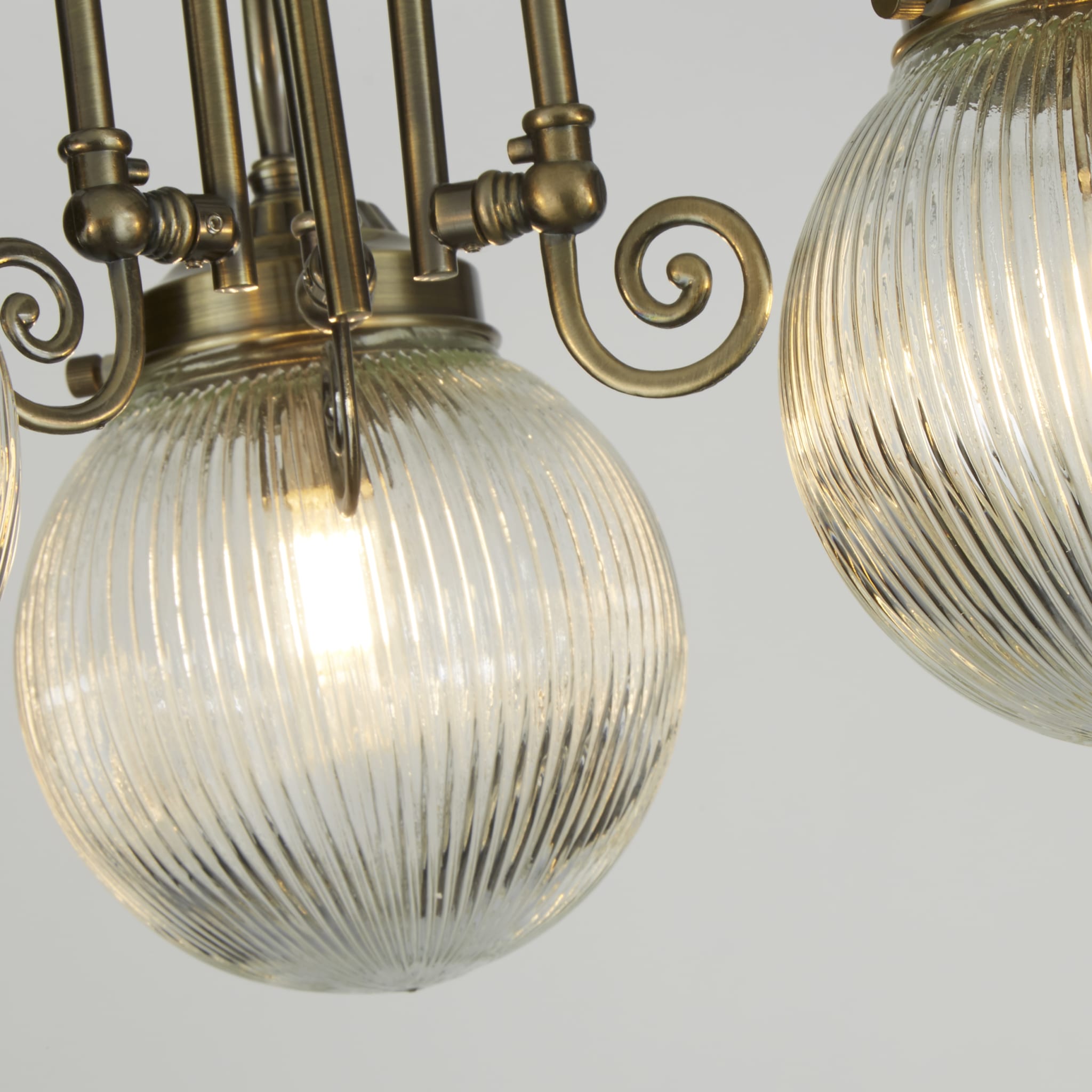 Belvue 3Lt Flush  - Antique Brass Metal & Clear Glass