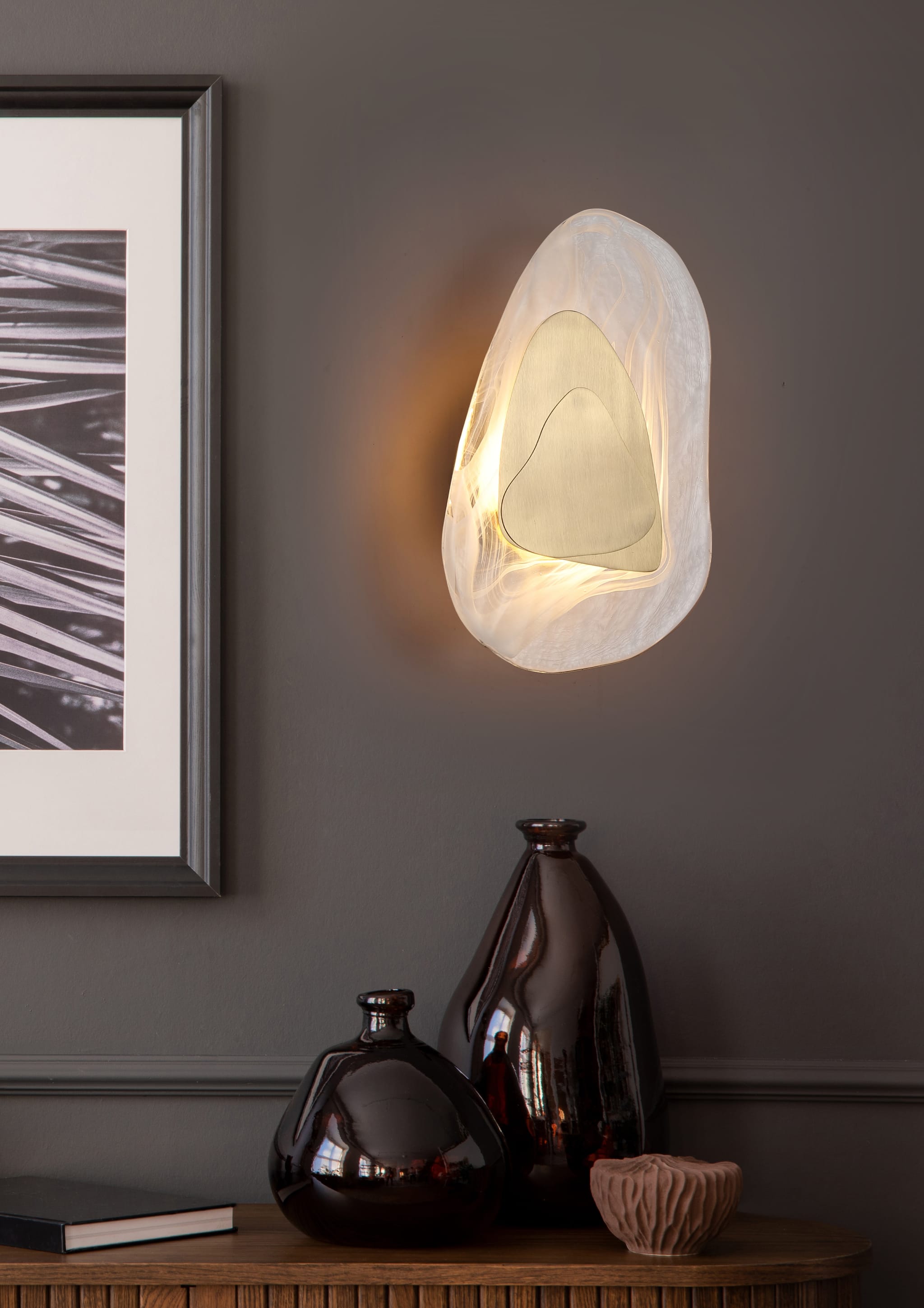 Destiny LED Wall Light, Brass Metal with Glass