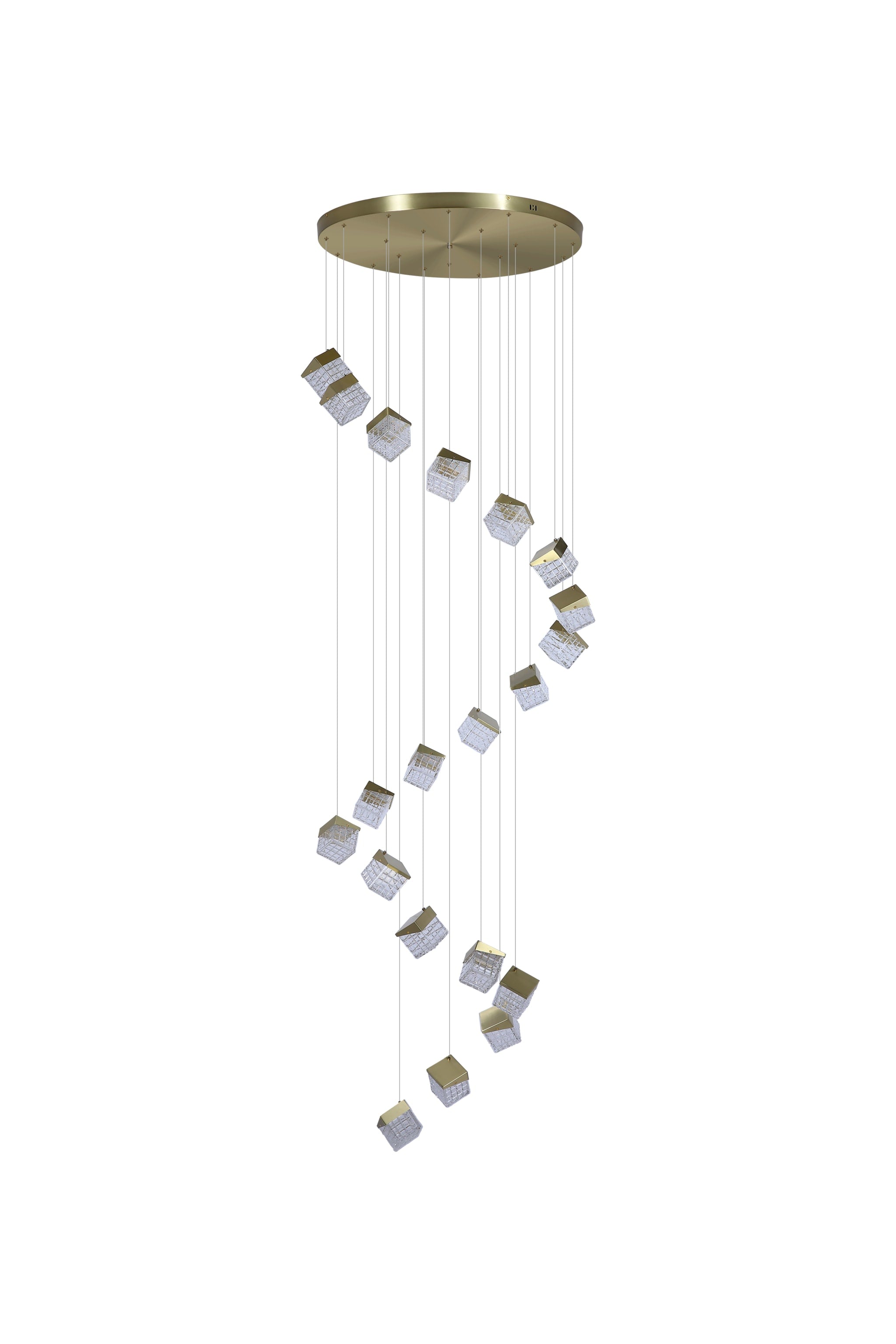 Cuboid 20Lt LED Multi Drop Pendant, Satin Brass Metal with C