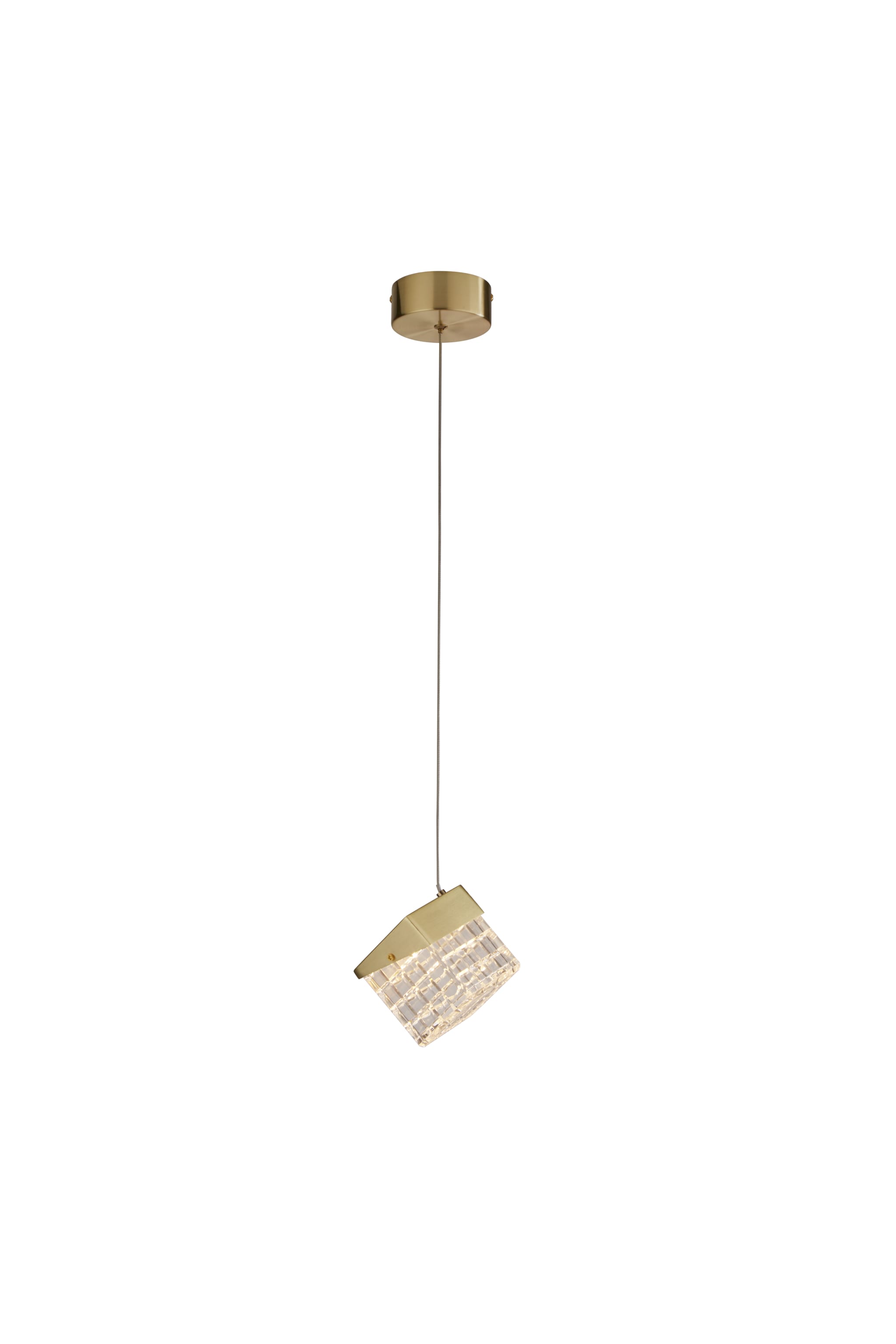 Cuboid LED Pendant, Satin Brass Metal with Clear Acrylic