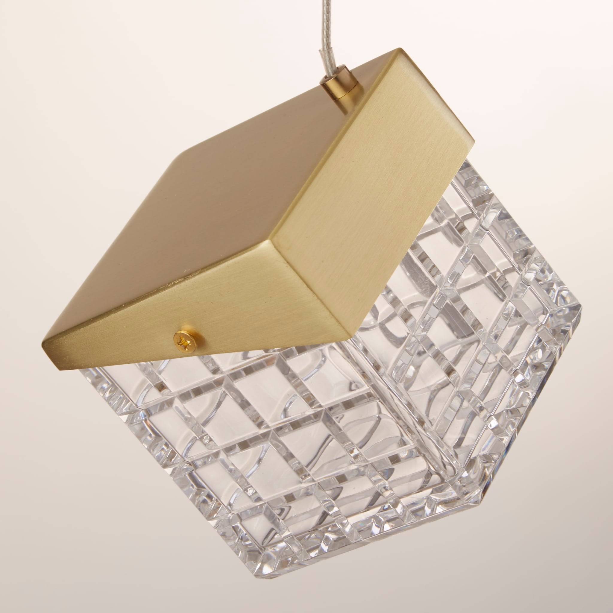 Cuboid LED Pendant, Satin Brass Metal with Clear Acrylic