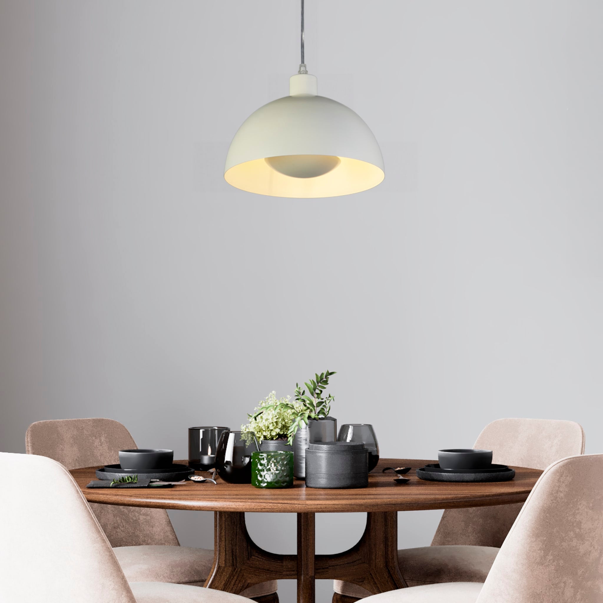 Mars 1LT Pendant, Matt Cream Metal  & Cream Inner 25cm