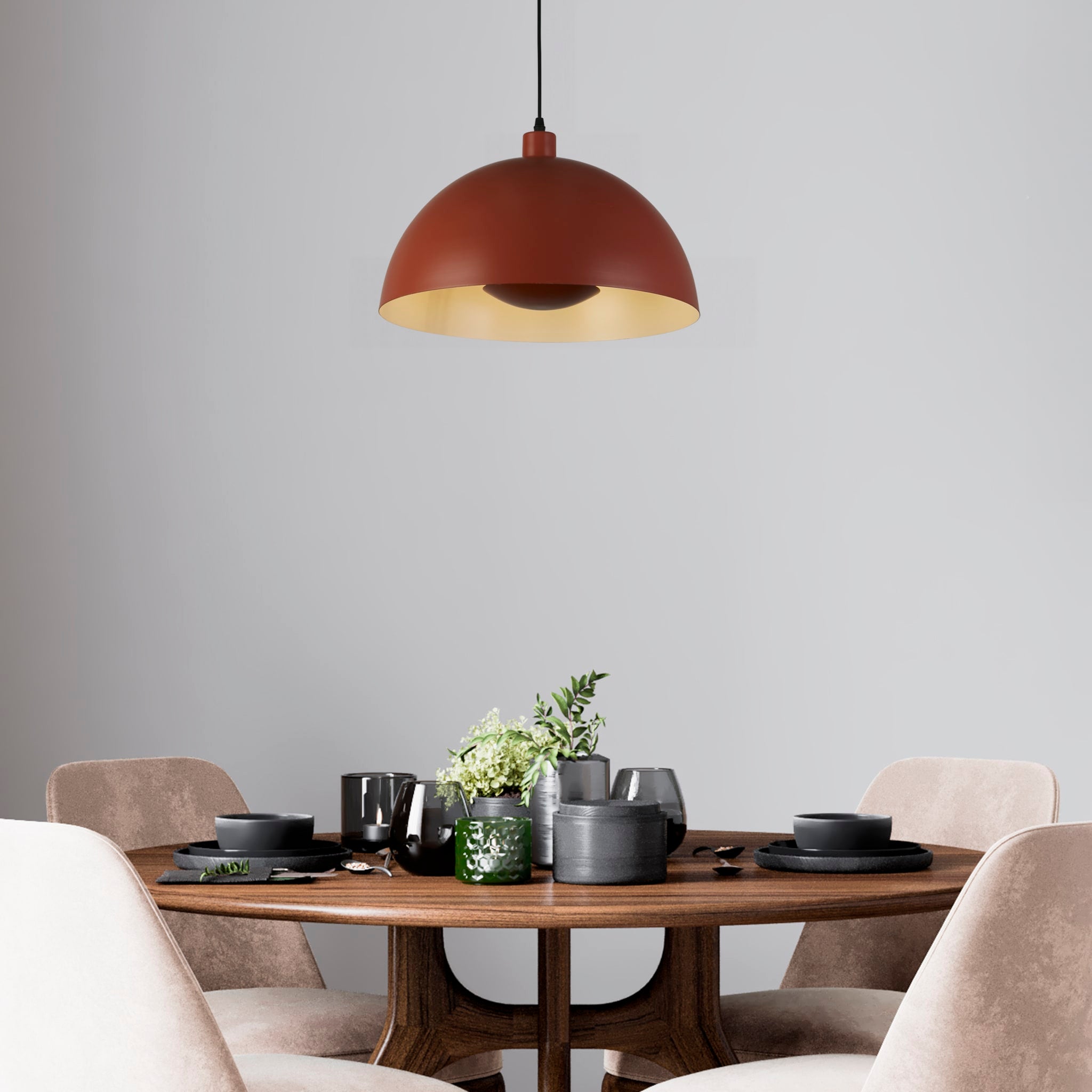 Mars 1LT Pendant, Burnt Orange Metal & Cream Inner 25cm