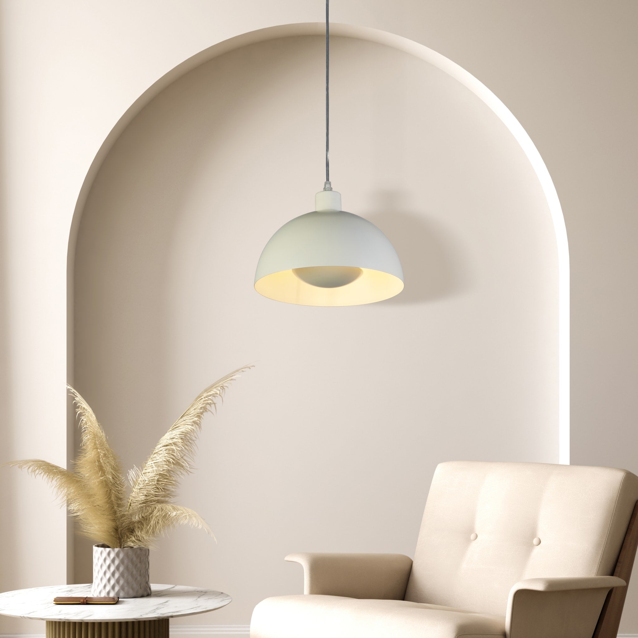 Mars 1LT Pendant, Matt Cream Metal & Cream Inner 40cm