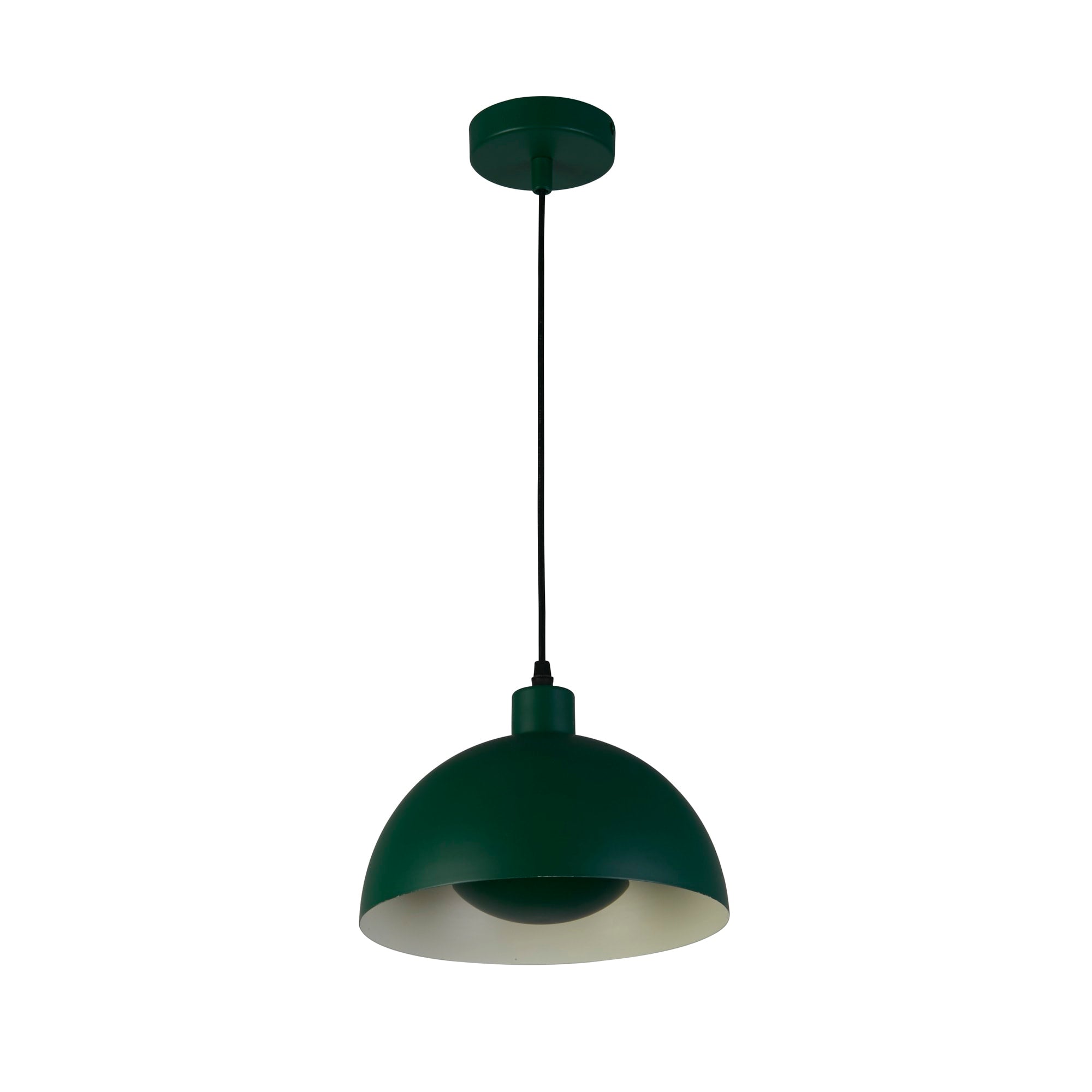 Mars 1LT Pendant, Matt Green Metal & Cream Inner 40cm