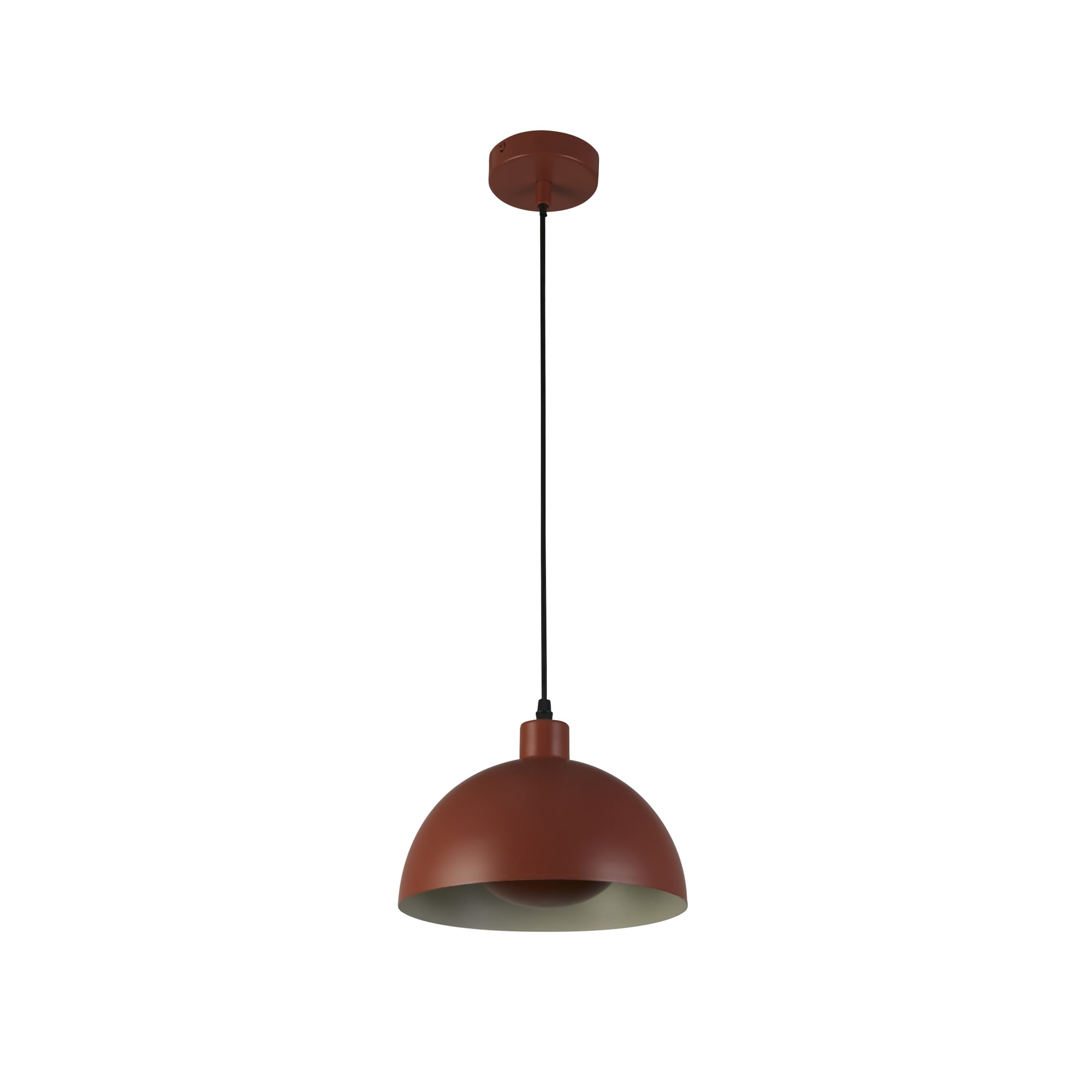 Mars 1LT Pendant, Burnt Orange Metal & Cream Inner 40cm