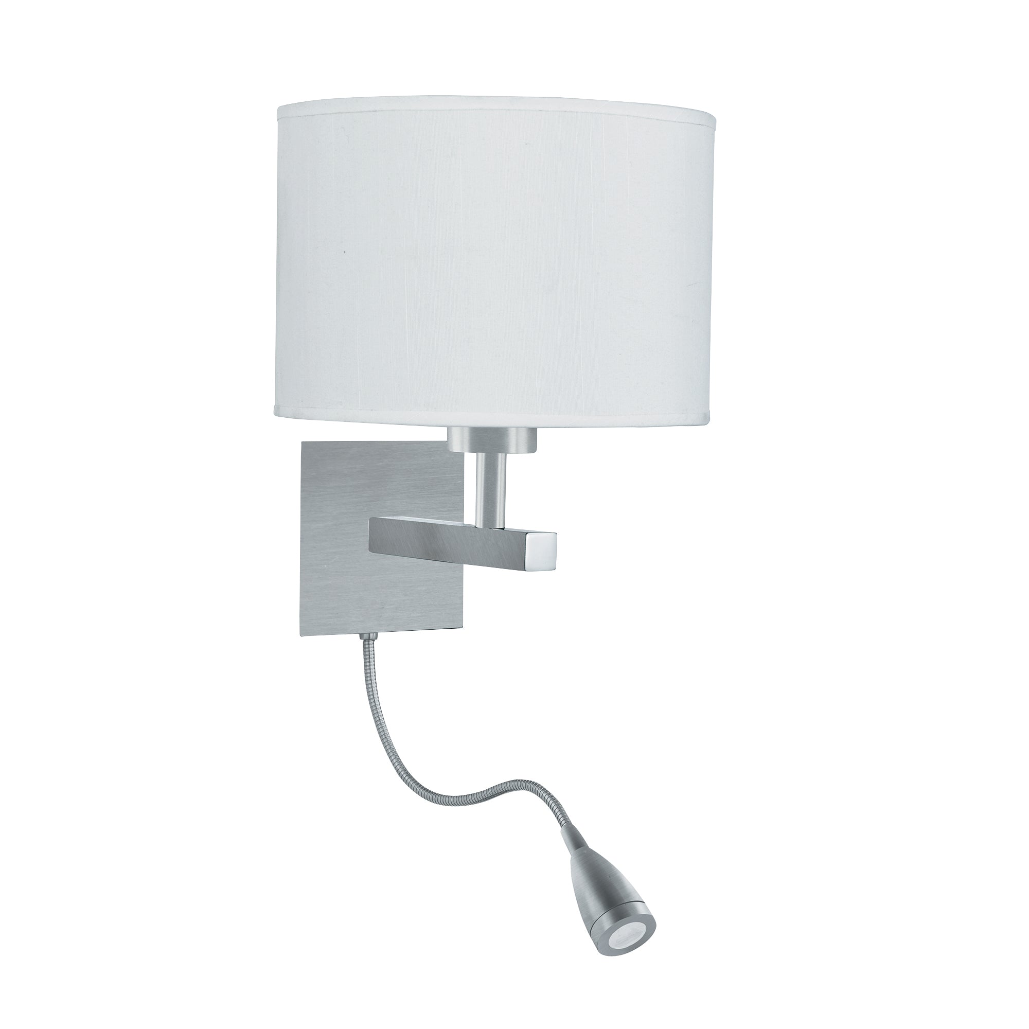 Hotel LED Dual Arm Wall Light - Satin Silver & Fabric Shade
