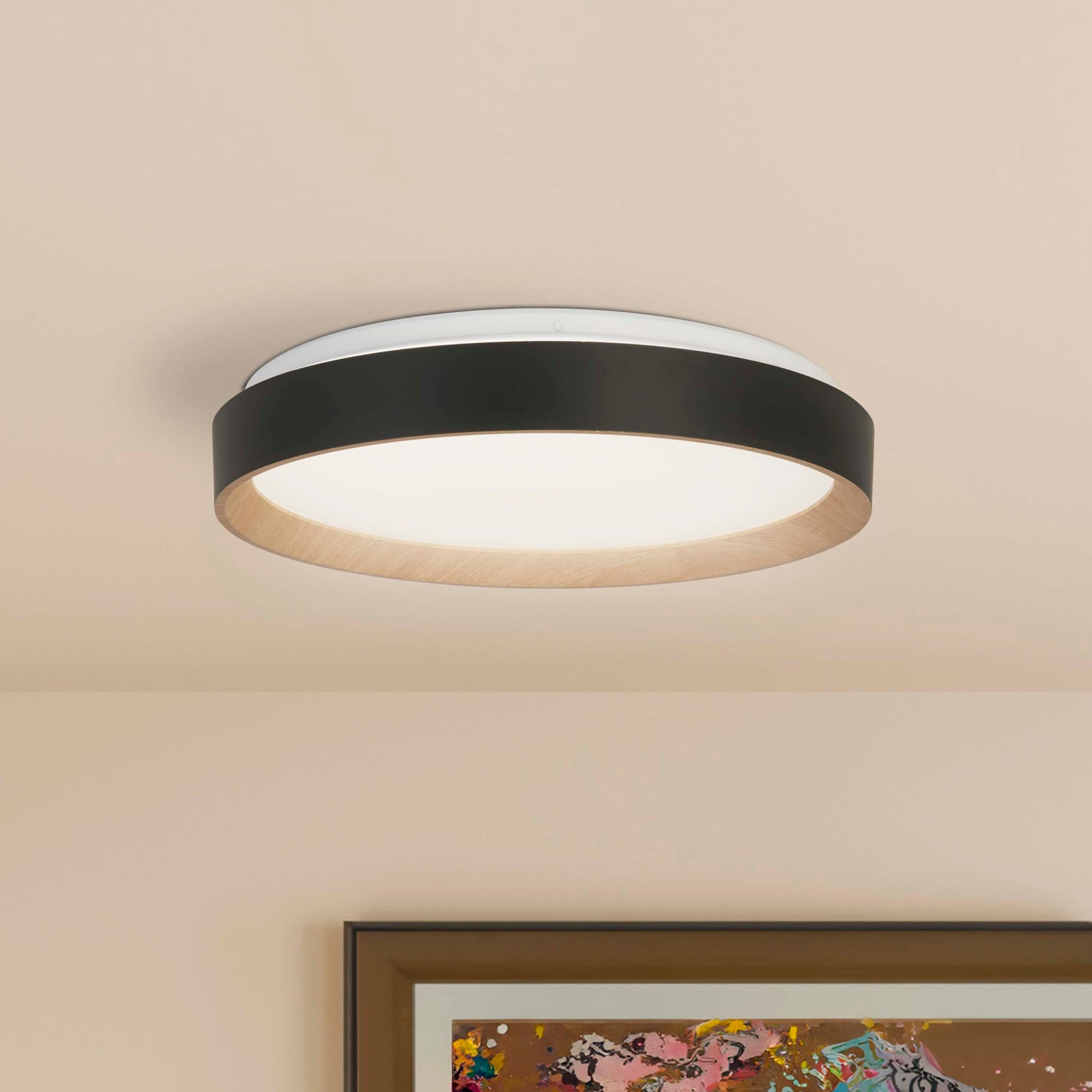 Sorrento LED Flush Black with Wood Transfer