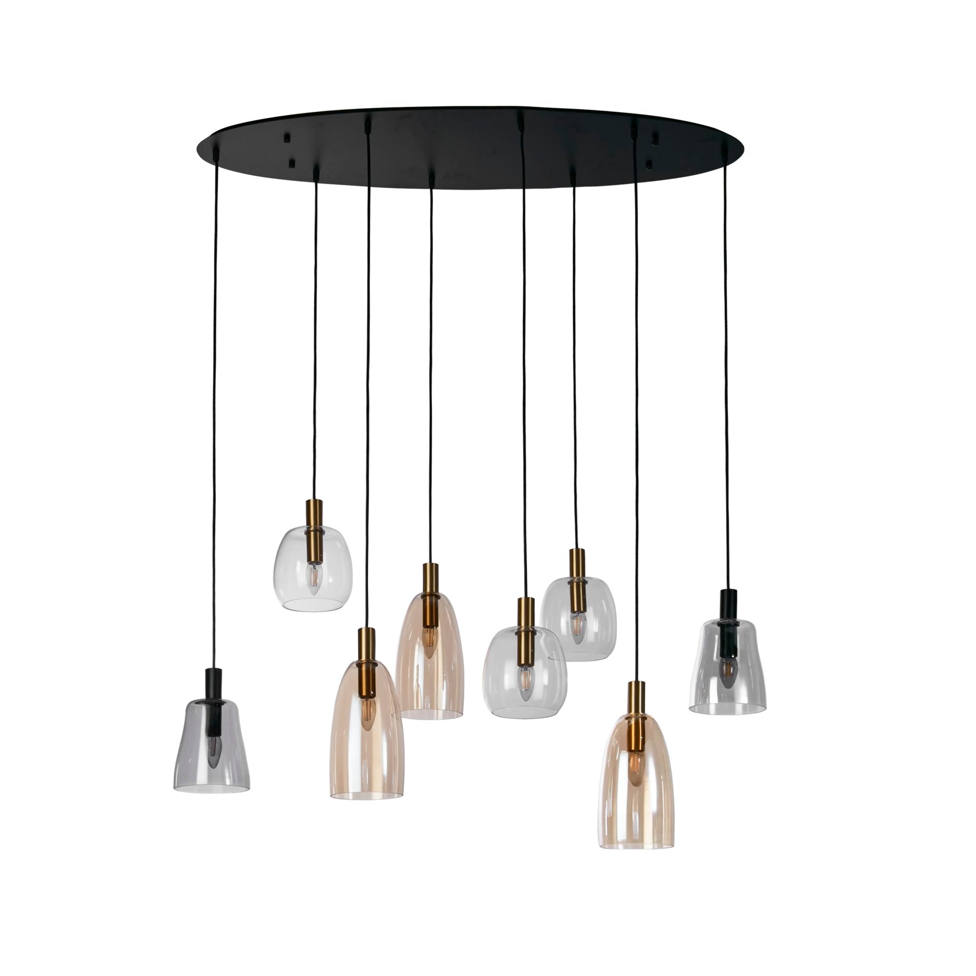 Divine 8Lt Multi-Drop Pendant - Black Metal & Coloured Glass Black / 8