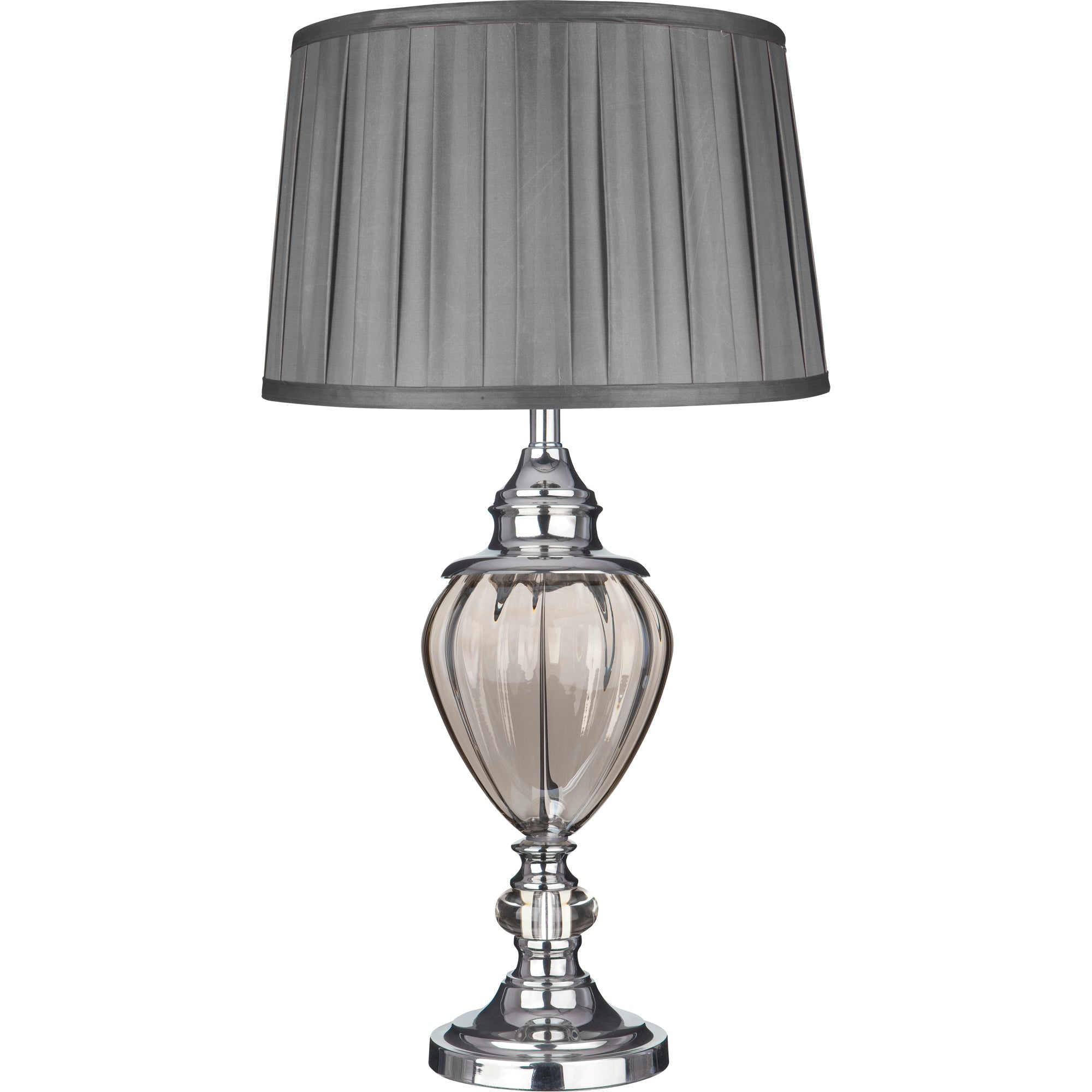 Greyson Table Lamp - Chrome, Smoked Glass & Pewter Shade Chrome and Clear