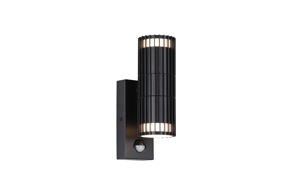 Detroit 2Lt Up/Down Outdoor Wall Light with PIR, Black Metal