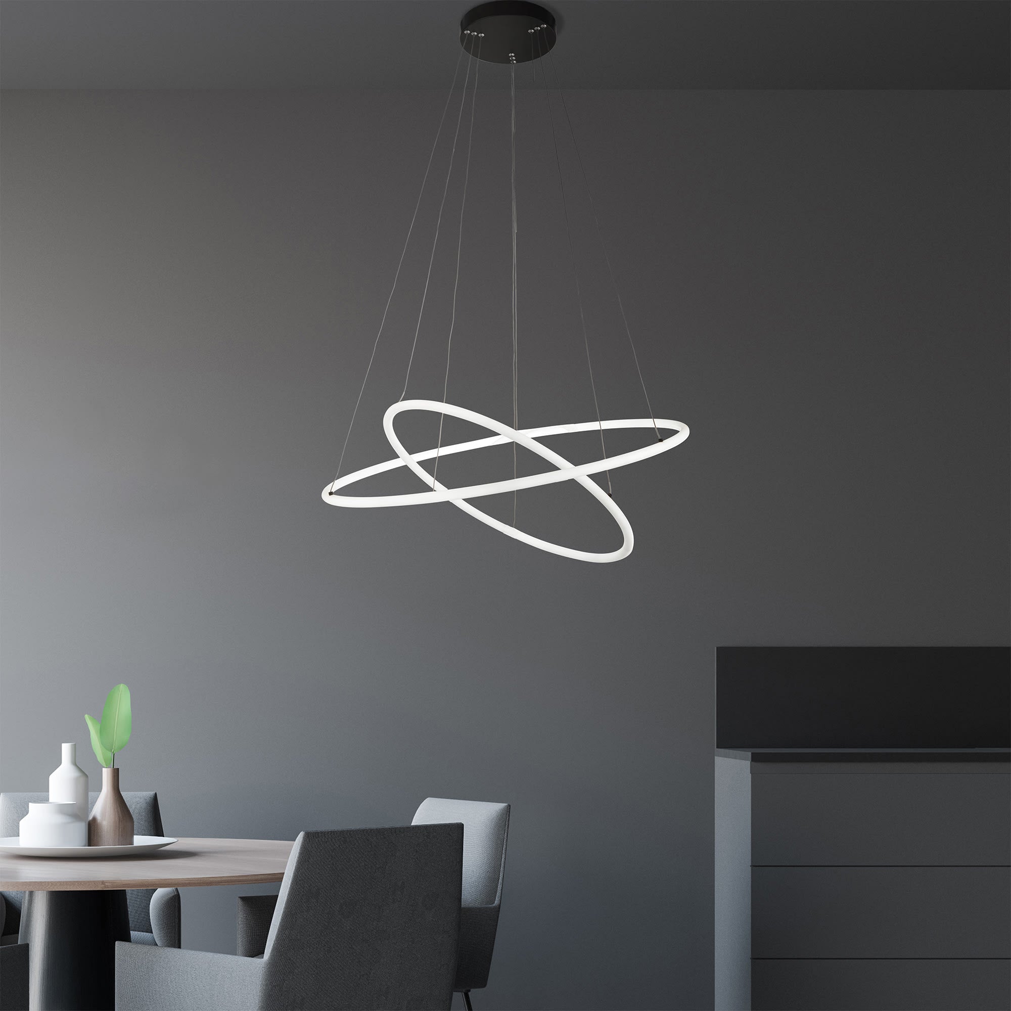 Revolve 2Lt Ring Pendant  - Black Metal & Opal Tubes