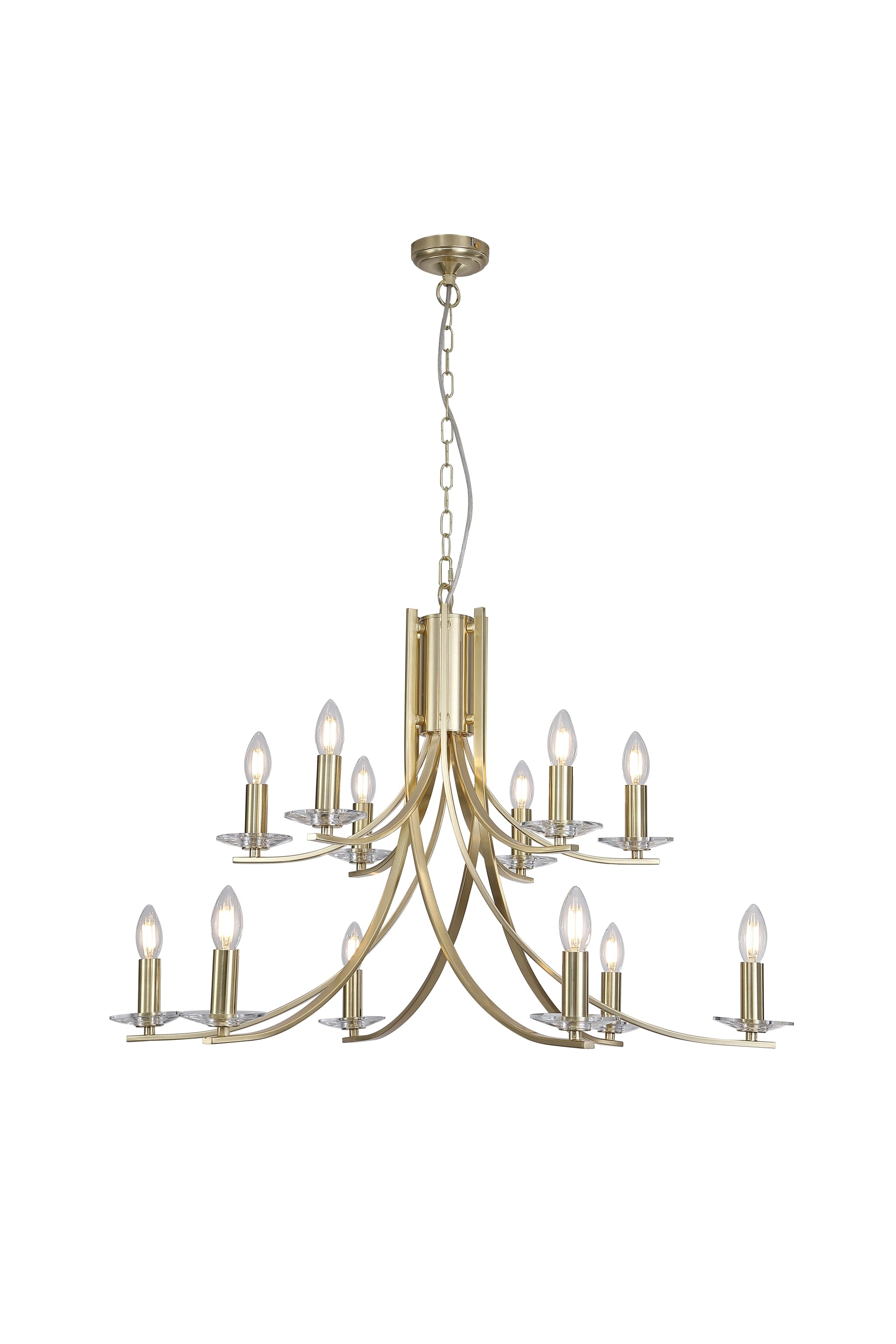 Ascona 12Lt Pendant, Satin Brass Metal & Glass