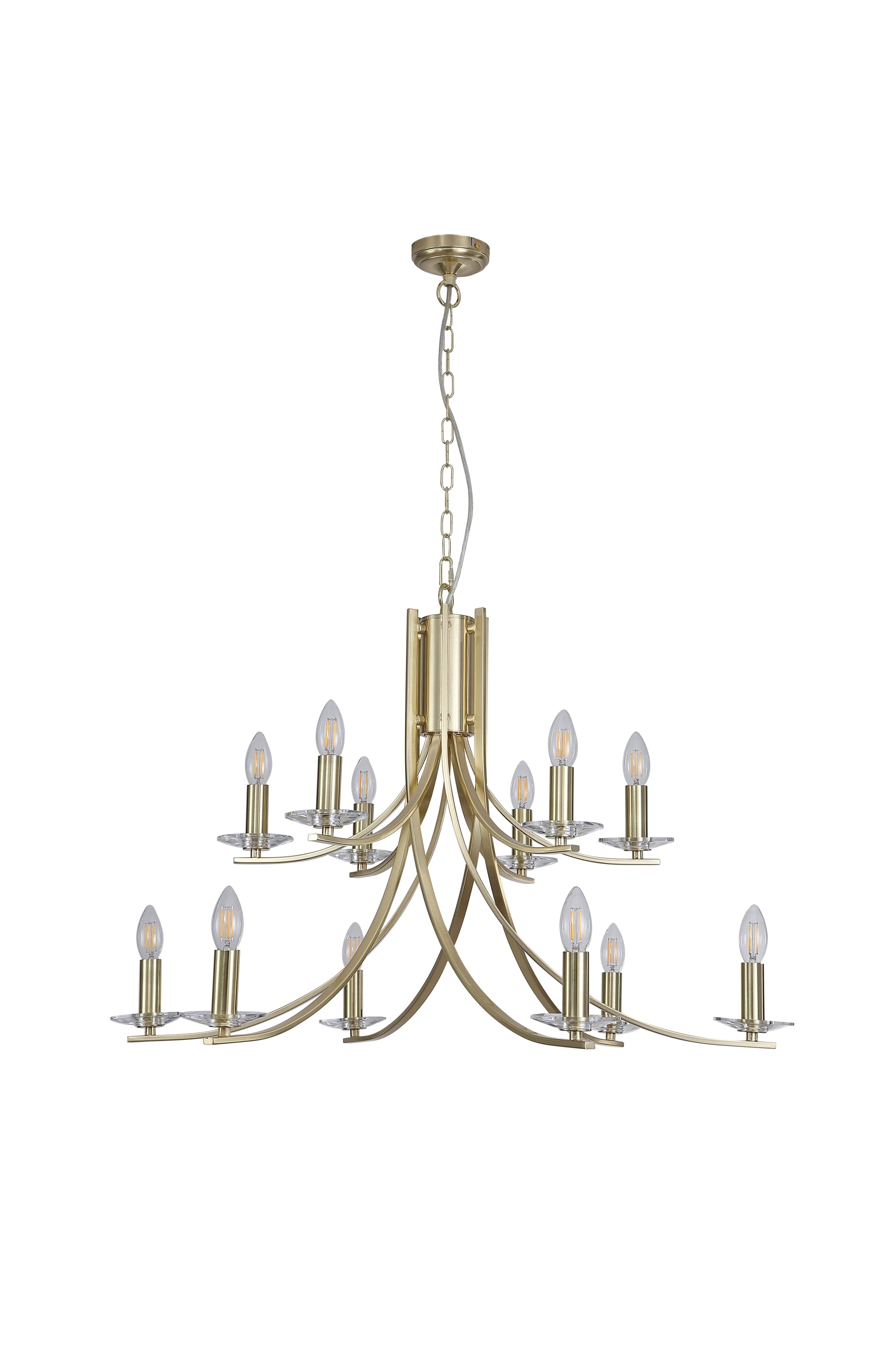 Ascona 12Lt Pendant, Satin Brass Metal & Glass