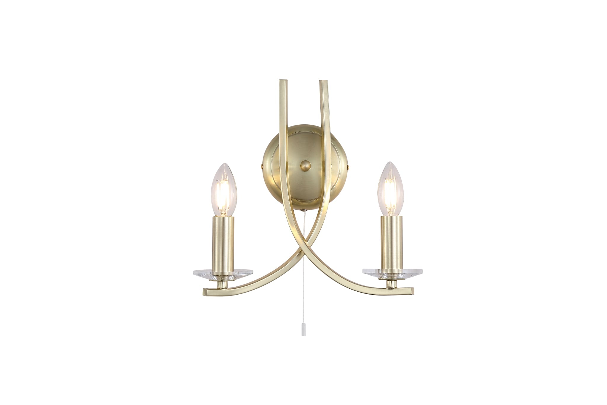Ascona 2Lt Wall Light, Satin Brass Metal & Glass