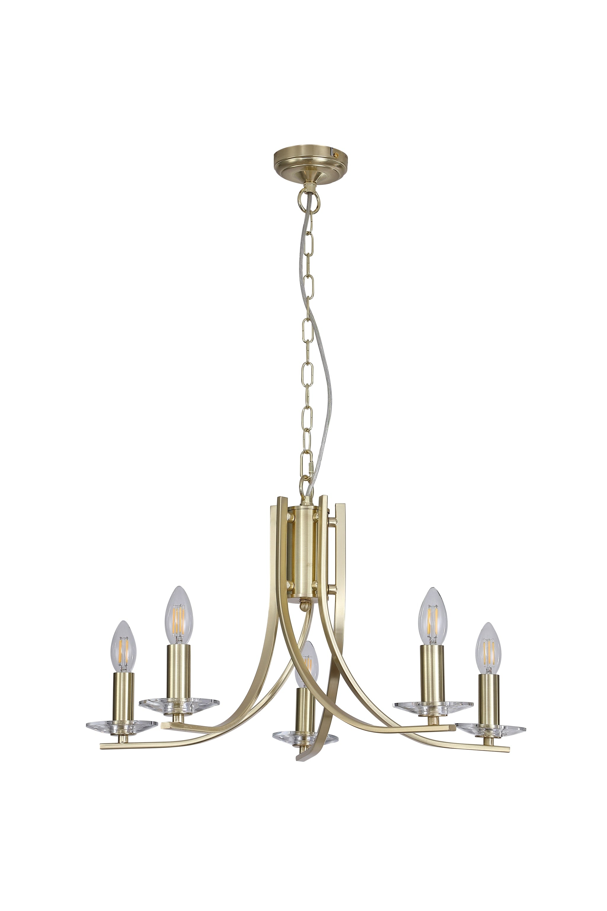 Ascona 5Lt Pendant, Satin Brass Metal & Glass