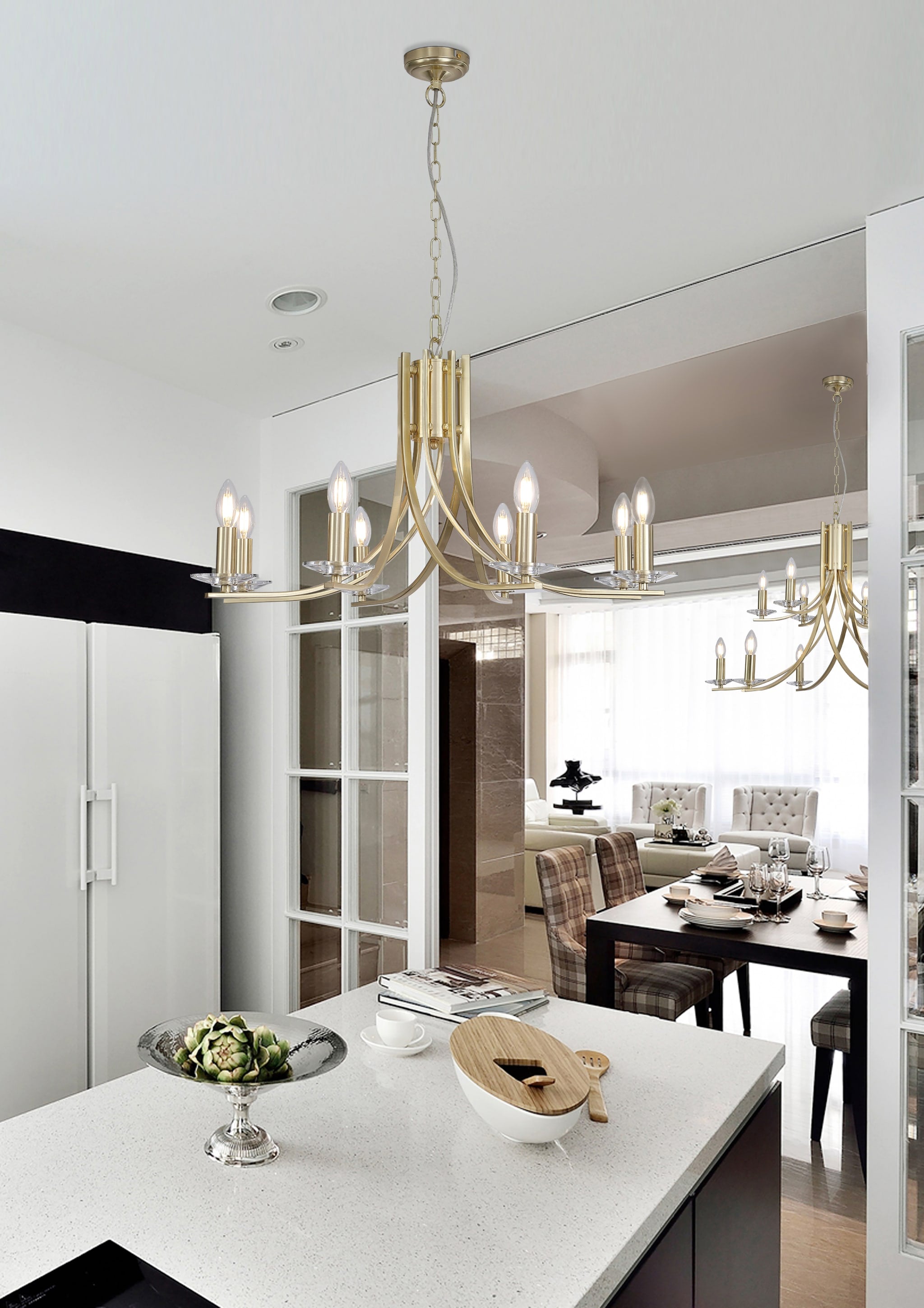 Ascona 8Lt Pendant, Satin Brass Metal & Glass