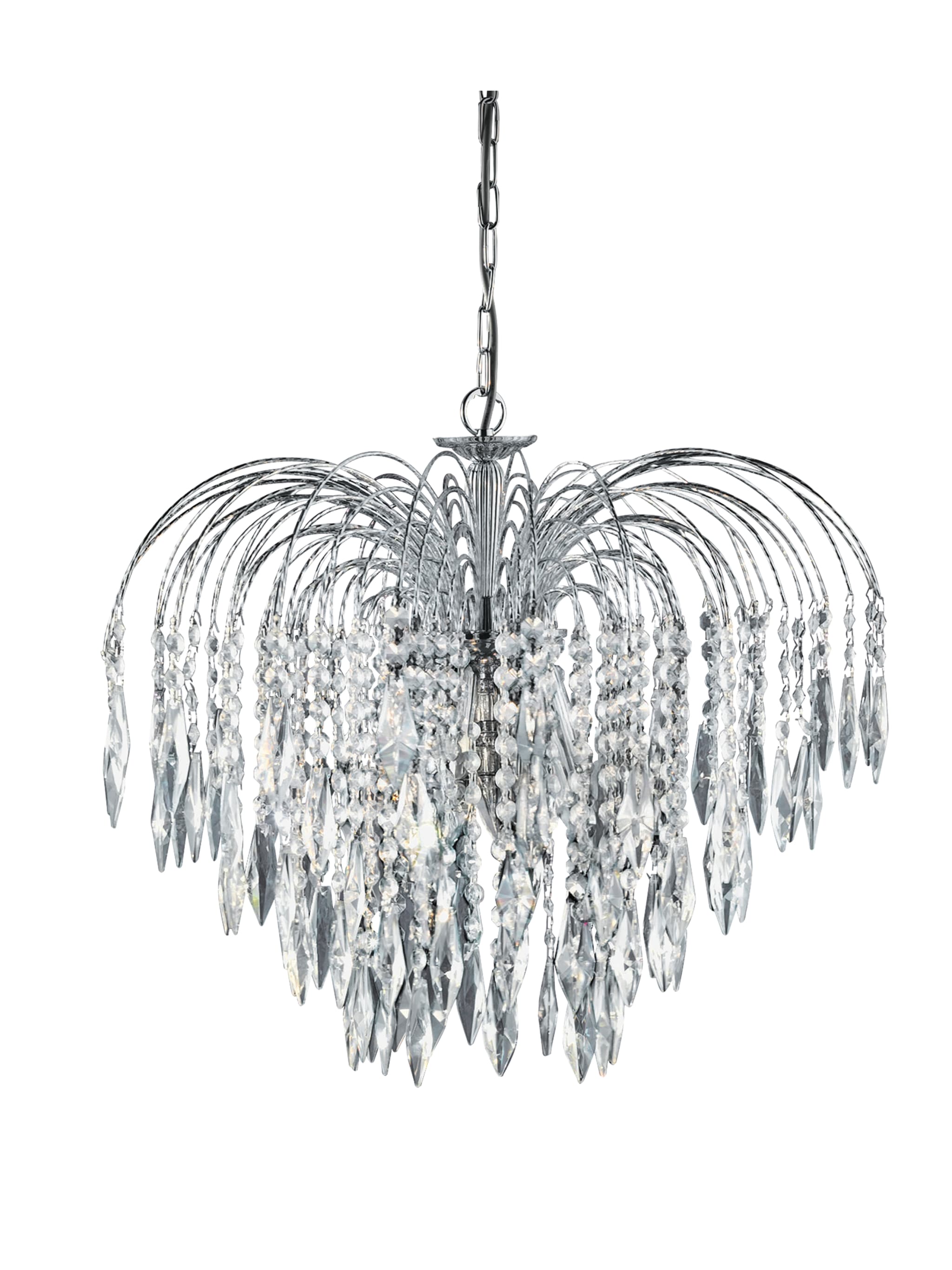 Waterfall 5Lt Pendant  - Chrome Metal & Crystal