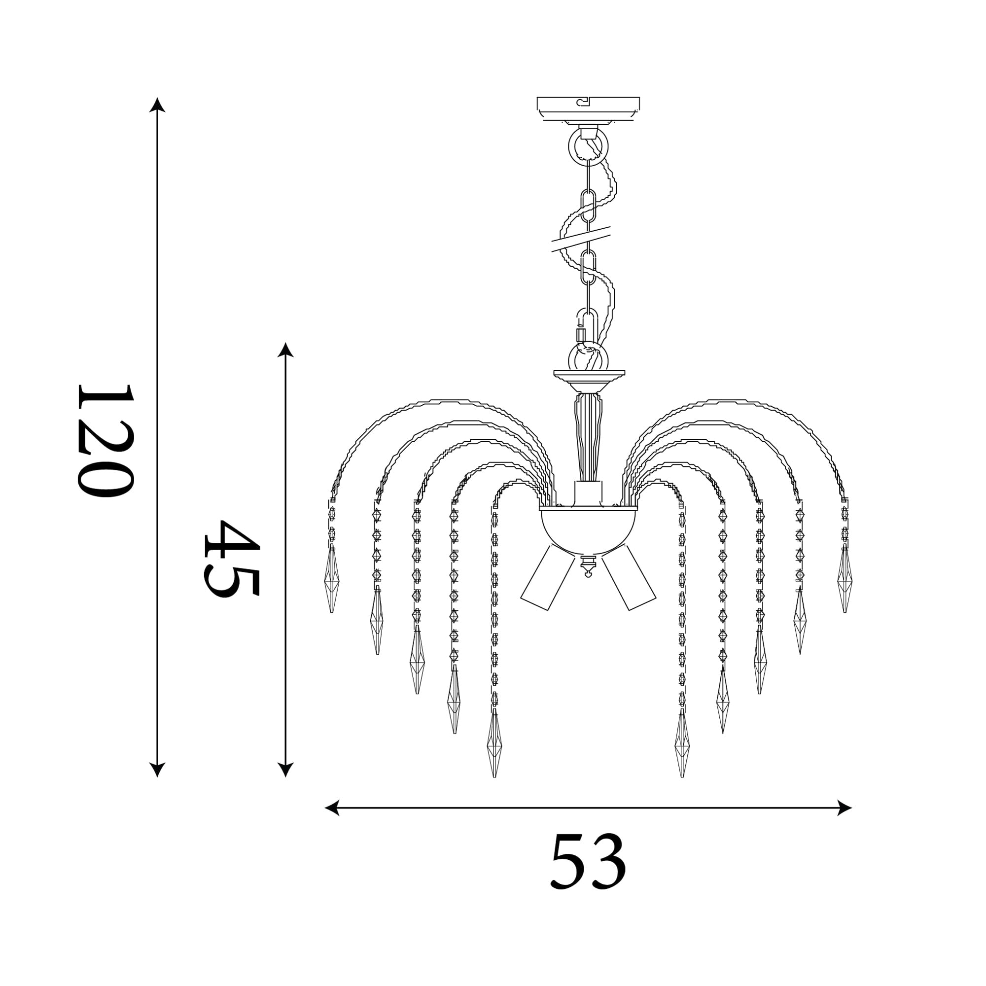 Waterfall 5Lt Pendant  - Chrome Metal & Crystal
