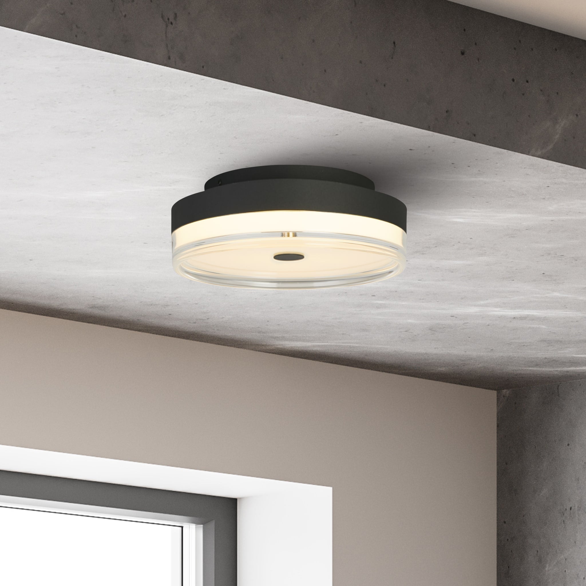 Cyprus LED Flush, Black Metal and Clear Acrylic