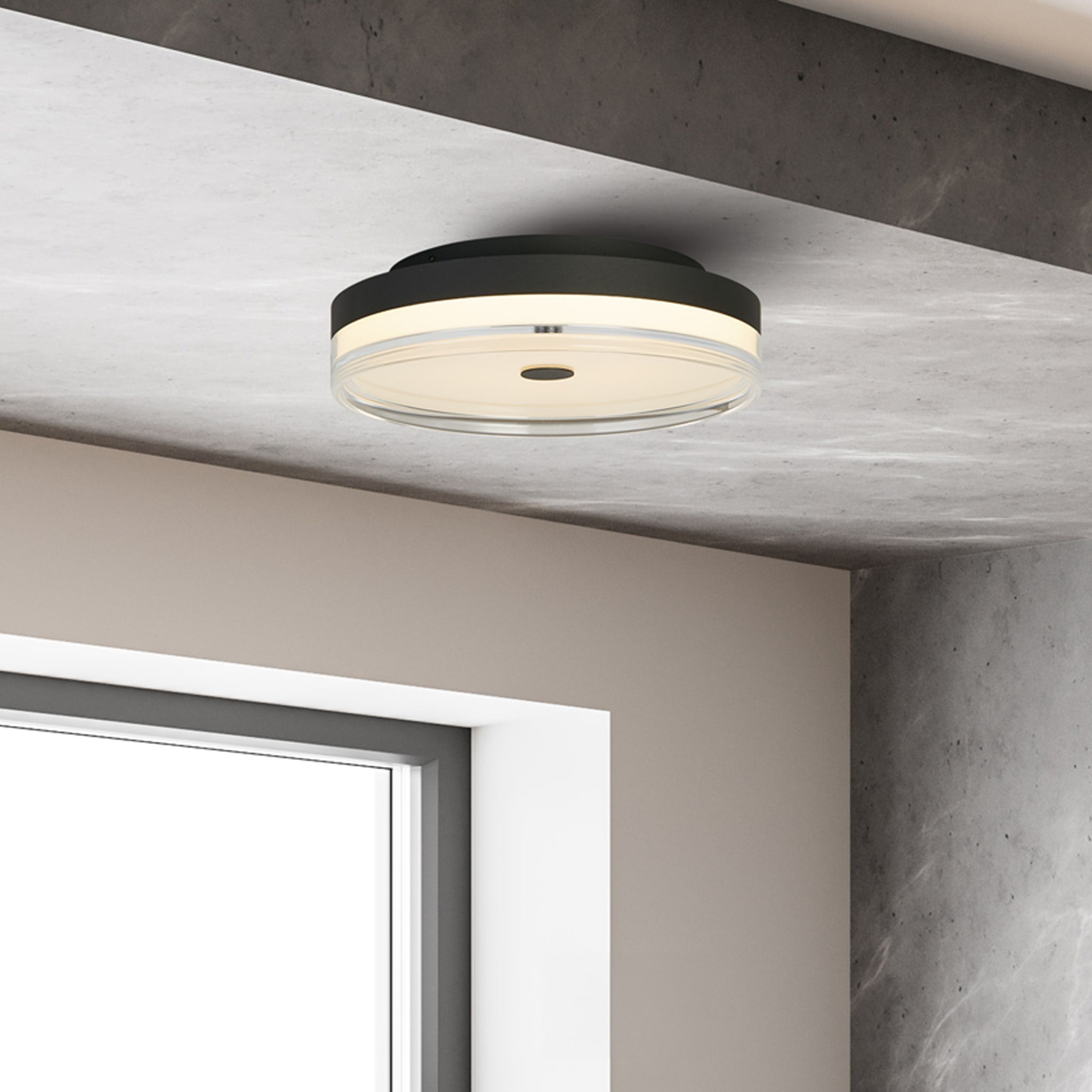 Cyprus LED Flush, Black Metal and Clear Acrylic