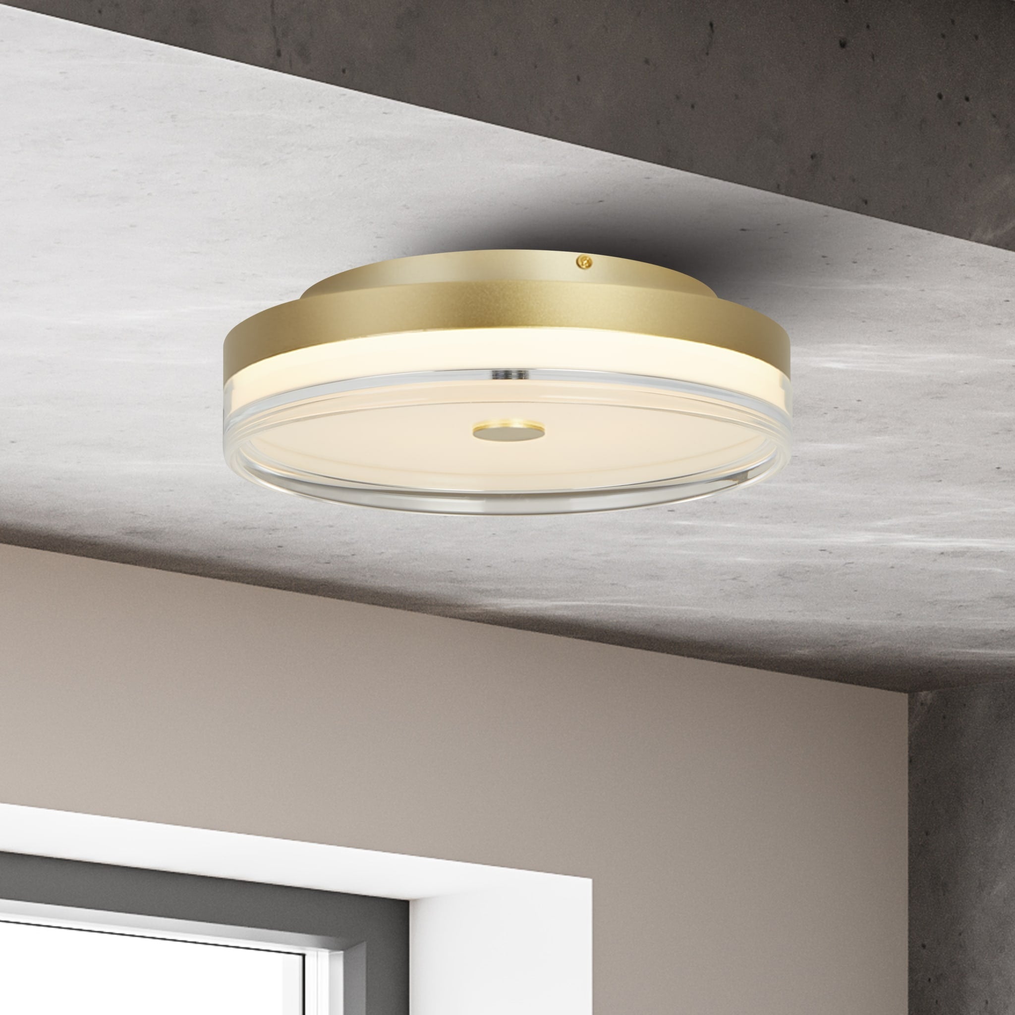 Cyprus LED Flush, Gold Metal and Clear Acrylic