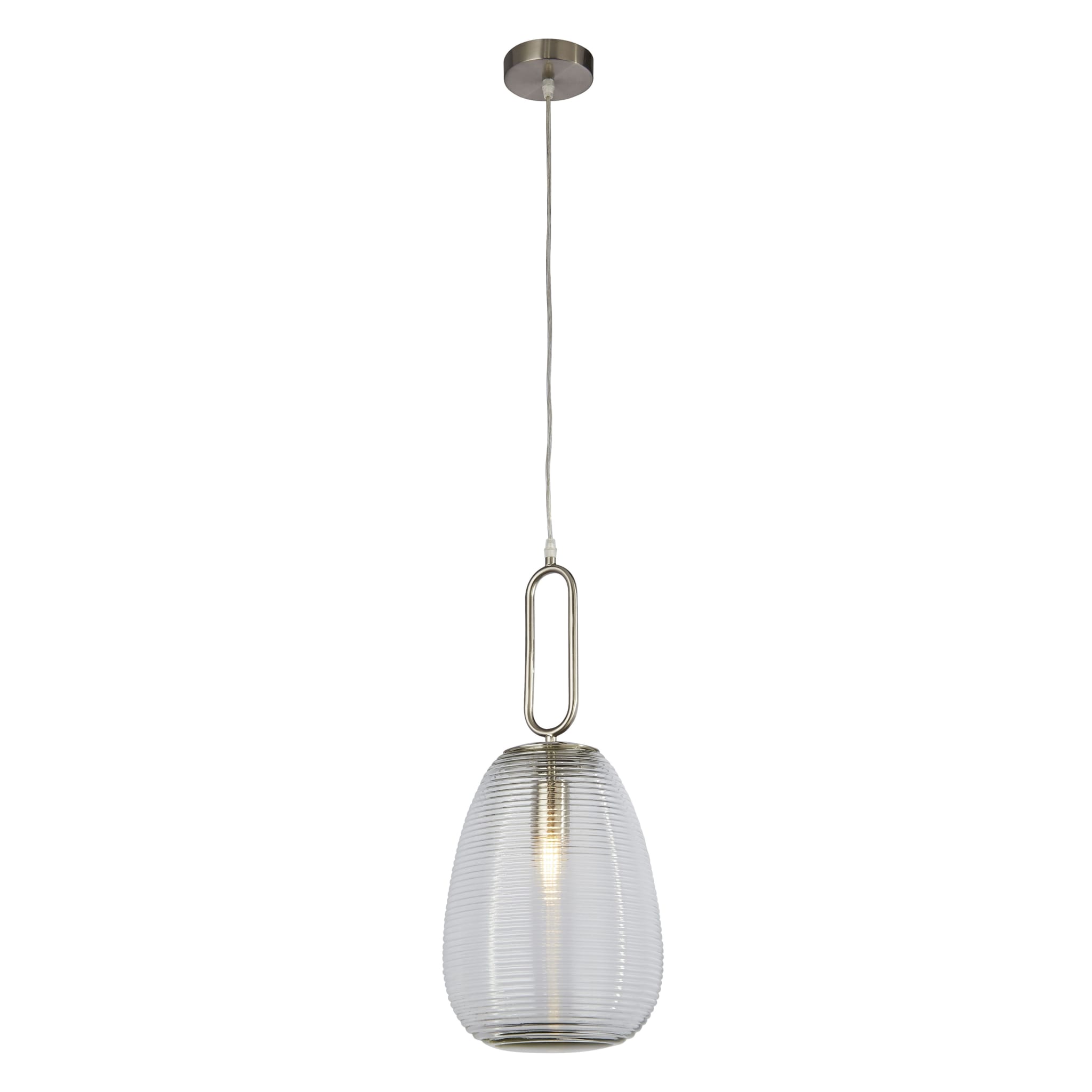 Elixir Pendant - Satin Nickel Metal & Ribbed Glass