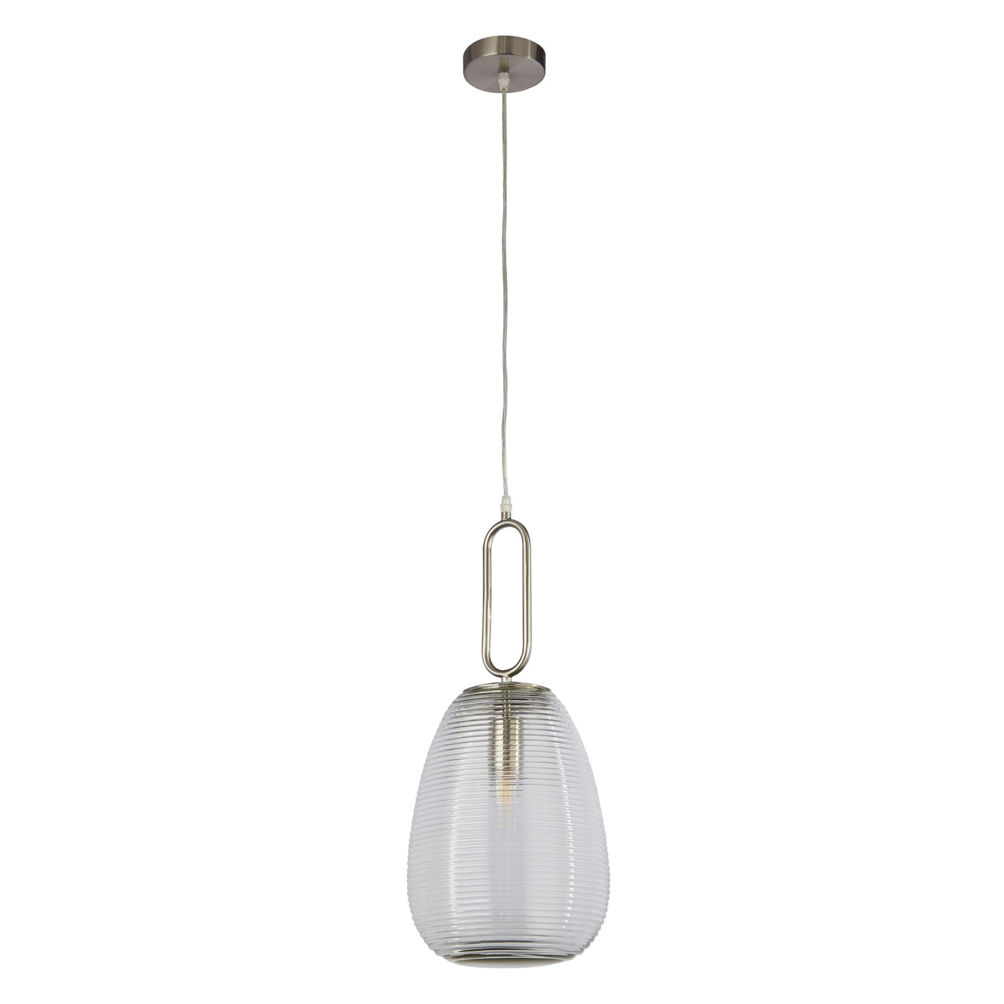 Elixir Pendant - Satin Nickel Metal & Ribbed Glass