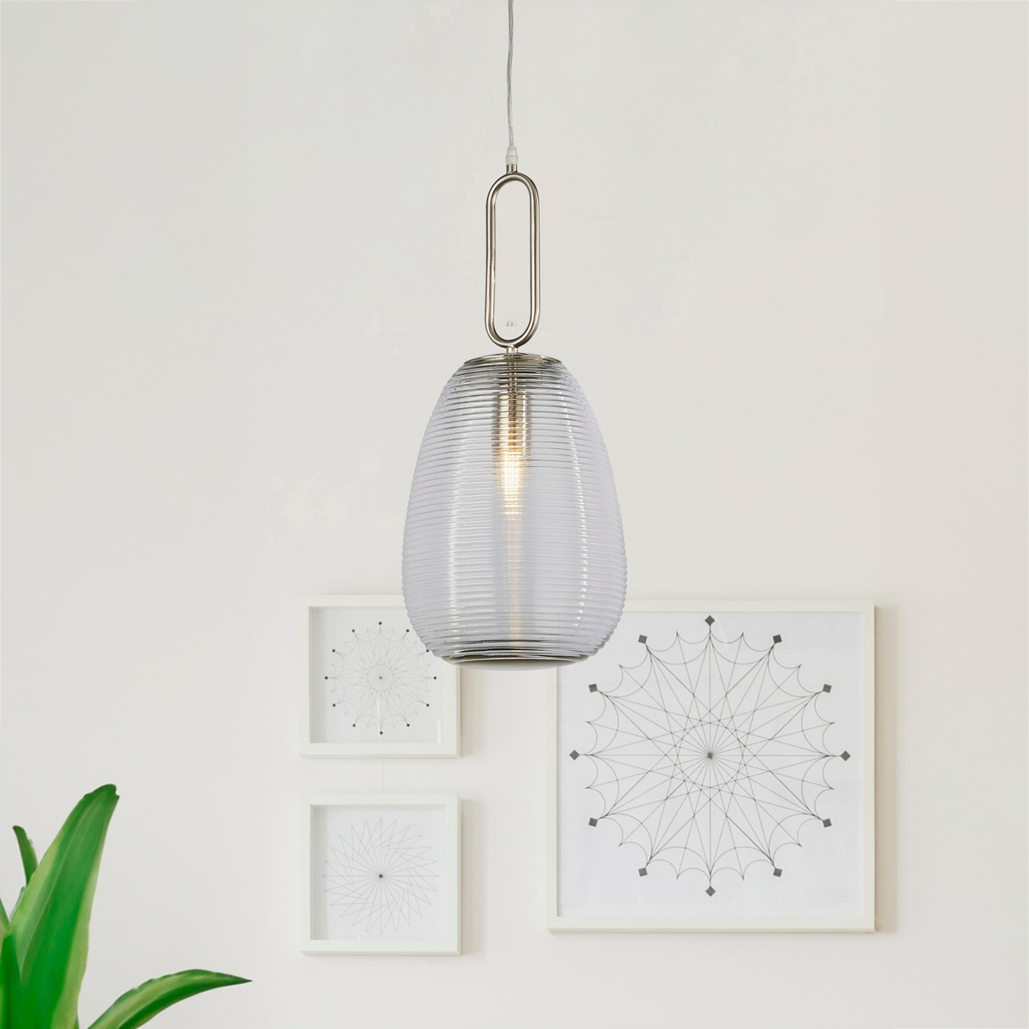 Elixir Pendant - Satin Nickel Metal & Ribbed Glass