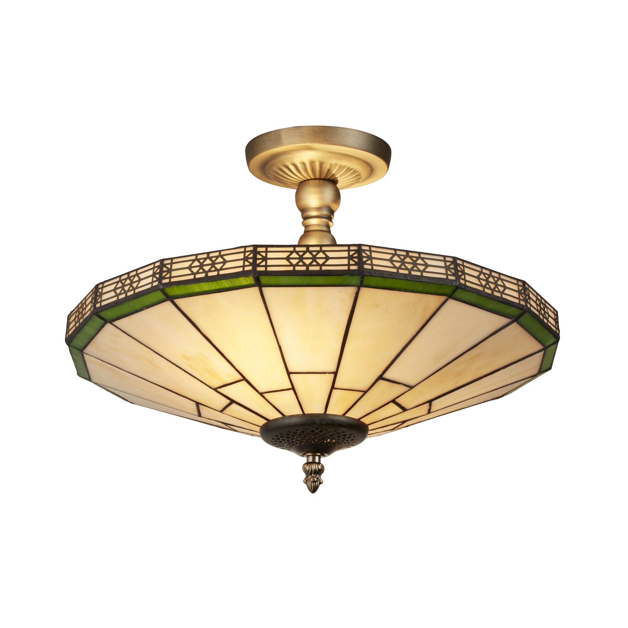 New York Semi-Flush - Brass Metal & Stained Glass