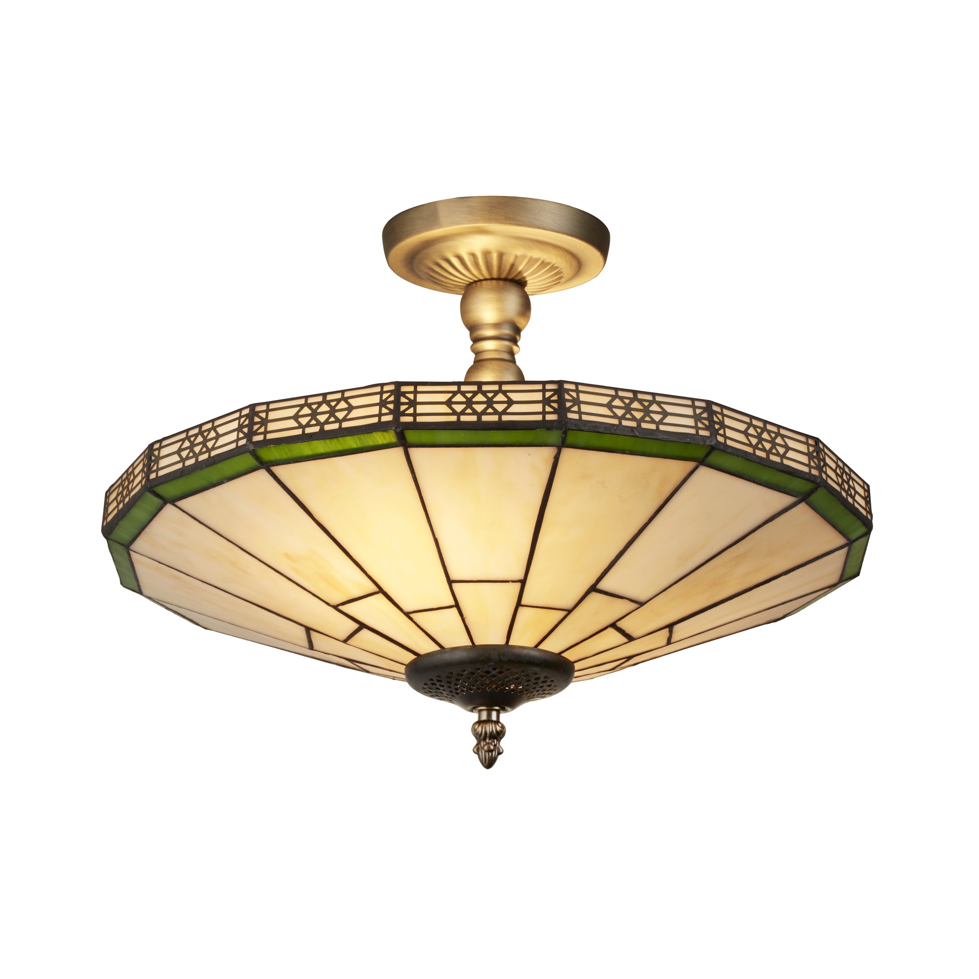 New York Semi-Flush - Brass Metal & Stained Glass