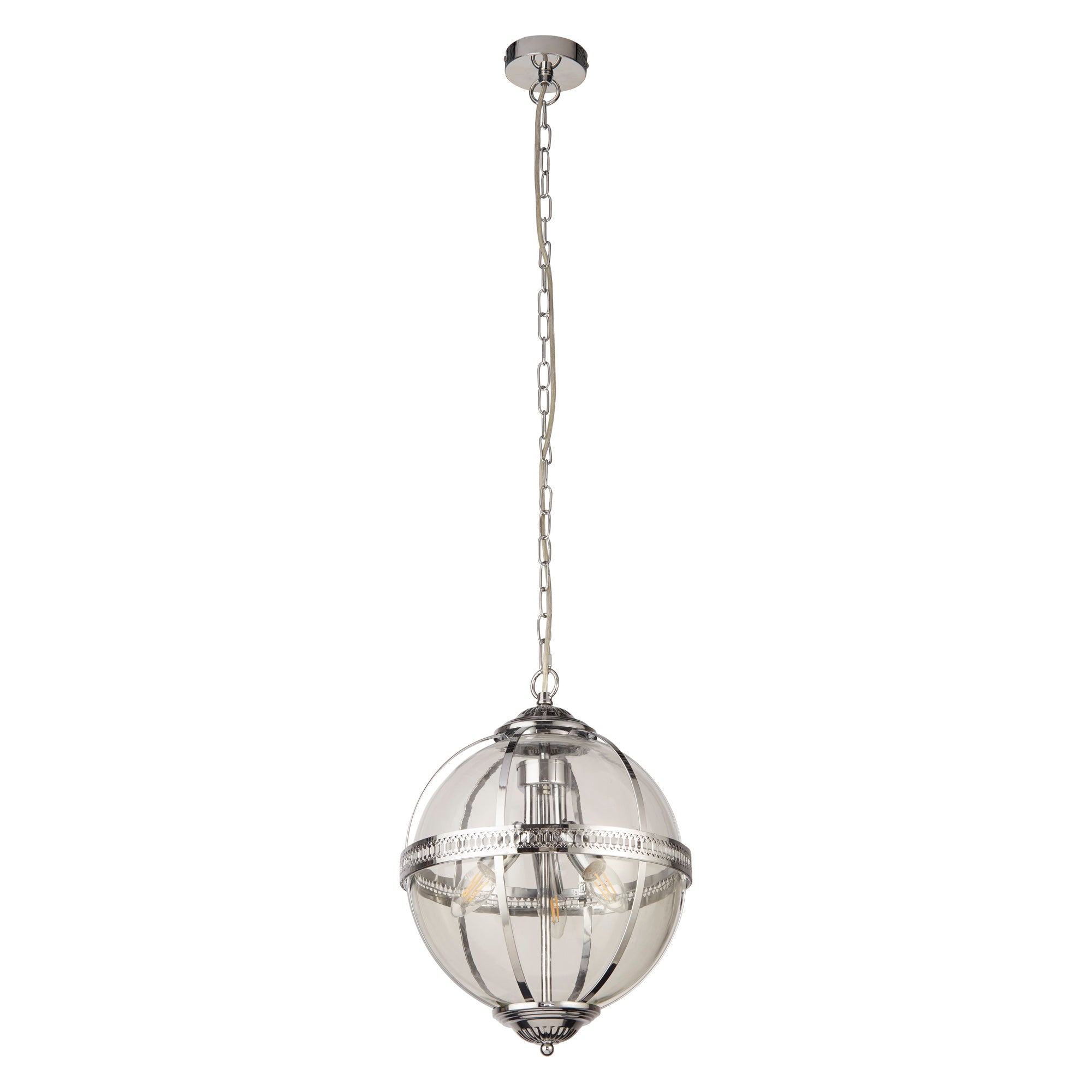 Coronet 3Lt Pendant - Chrome Metal & Glass Chrome