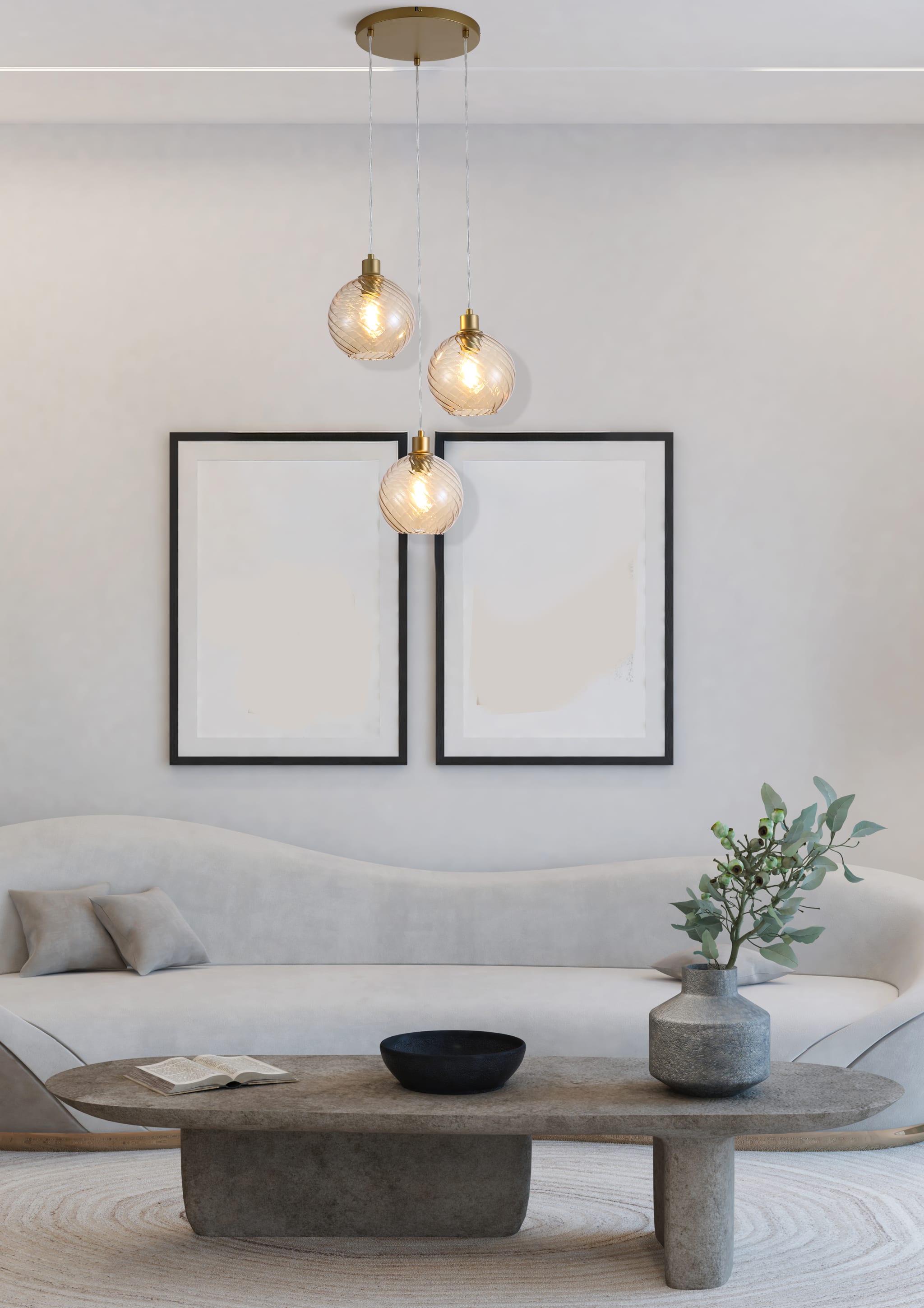 Radiance 3Lt  Multi Drop Pendant, Gold Metal and Champagne G