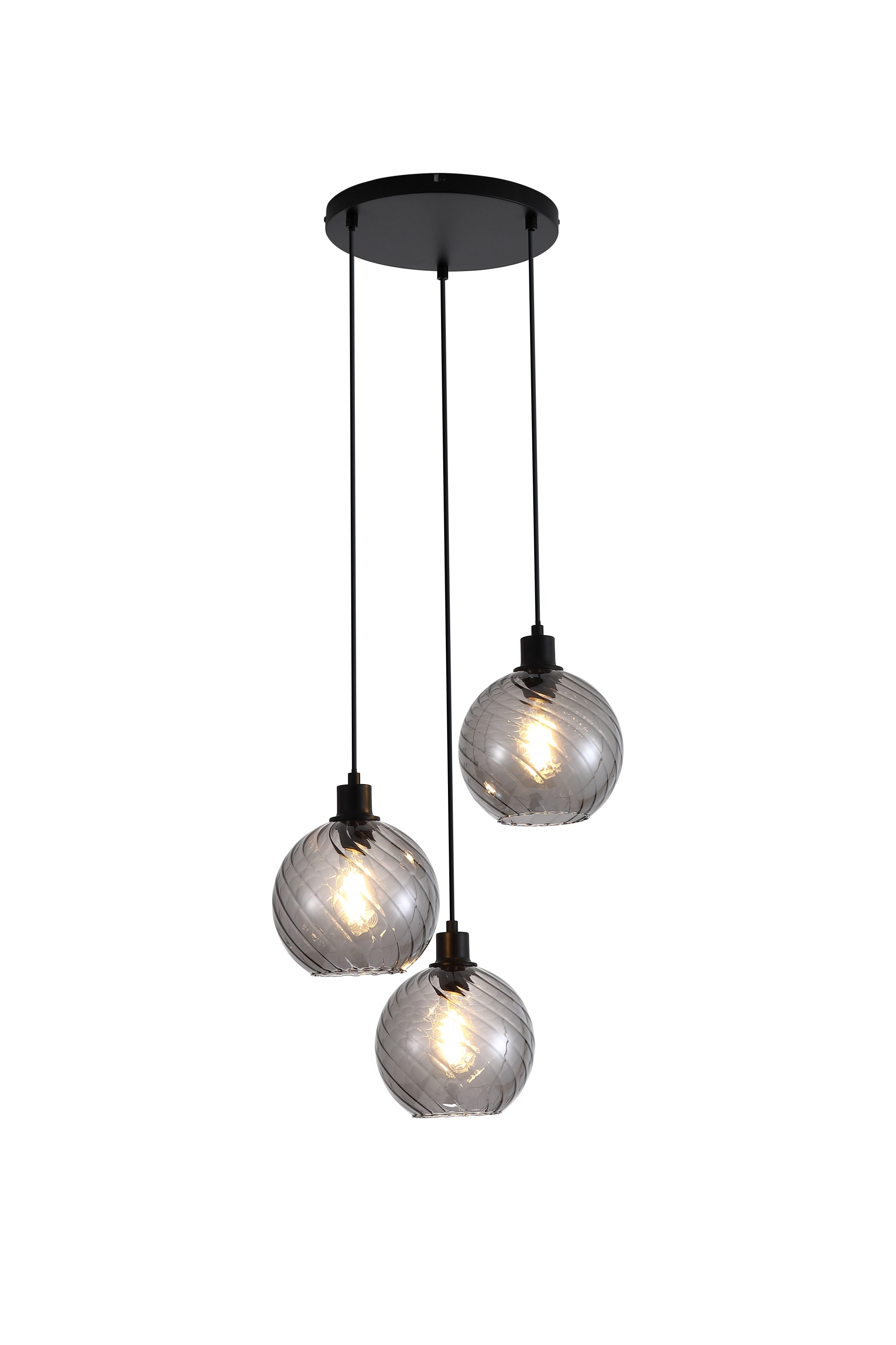 Radiance 3Lt Multi Drop Pendant, Black Metal and Smoked Glas