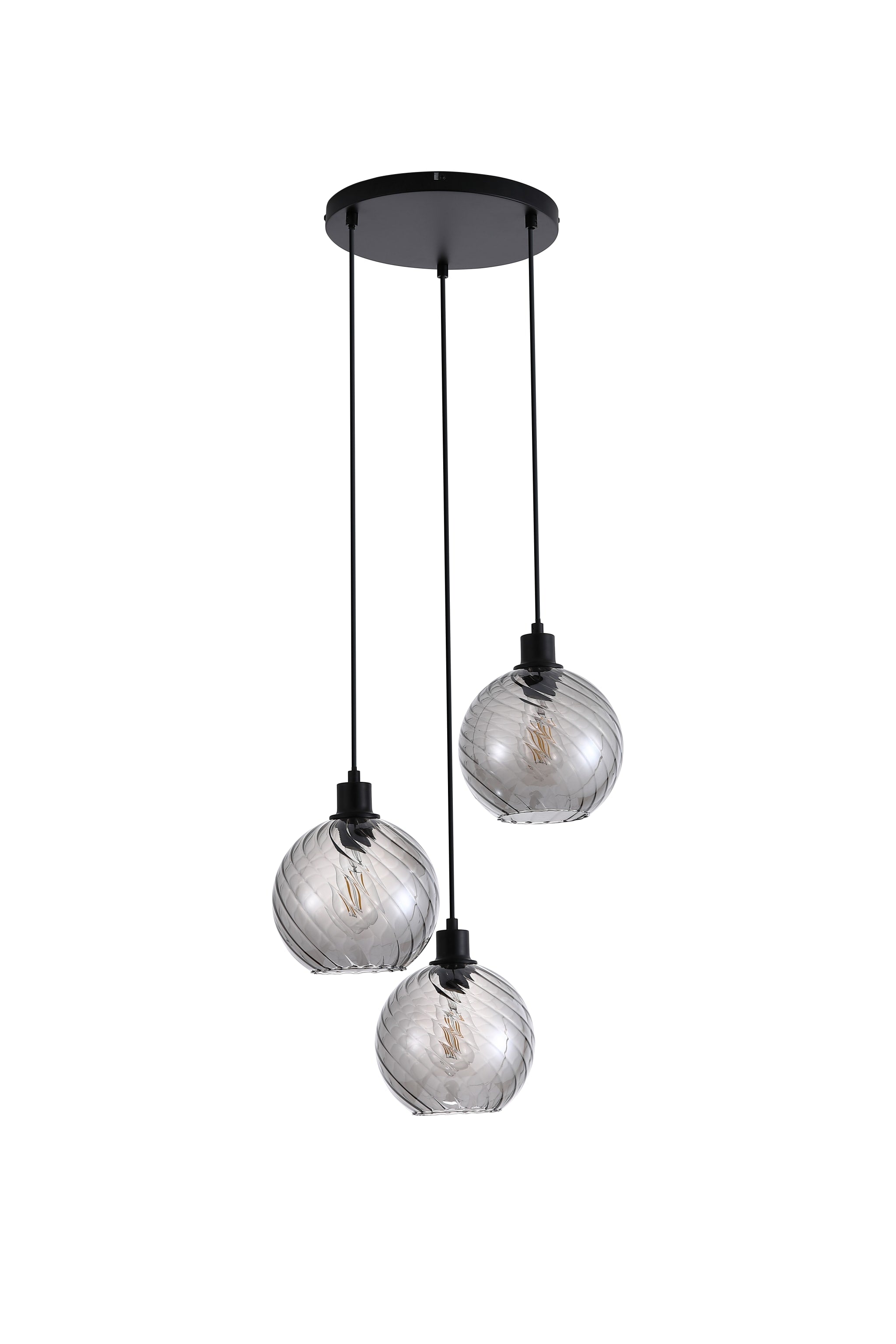 Radiance 3Lt Multi Drop Pendant, Black Metal and Smoked Glas