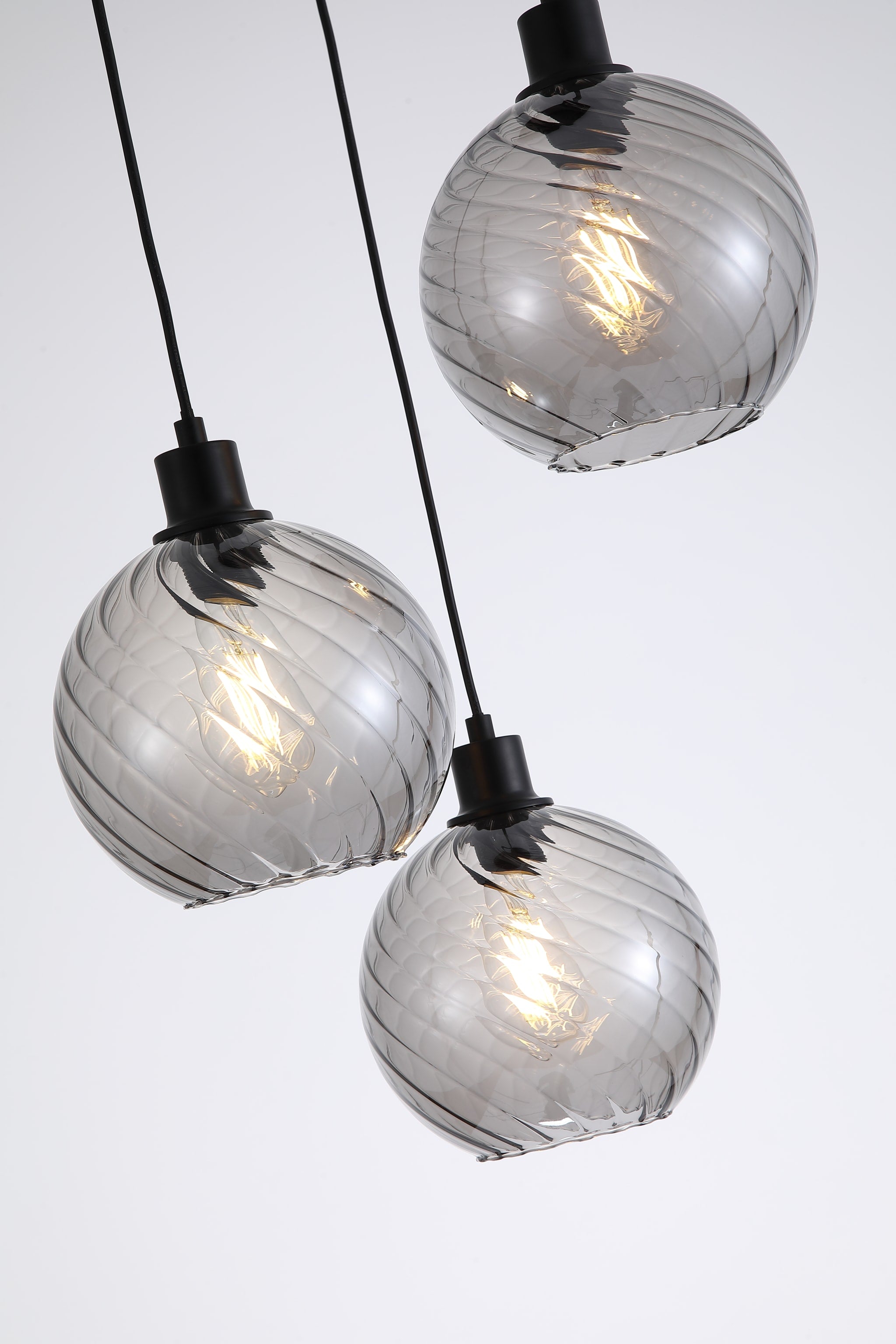 Radiance 3Lt Multi Drop Pendant, Black Metal and Smoked Glas