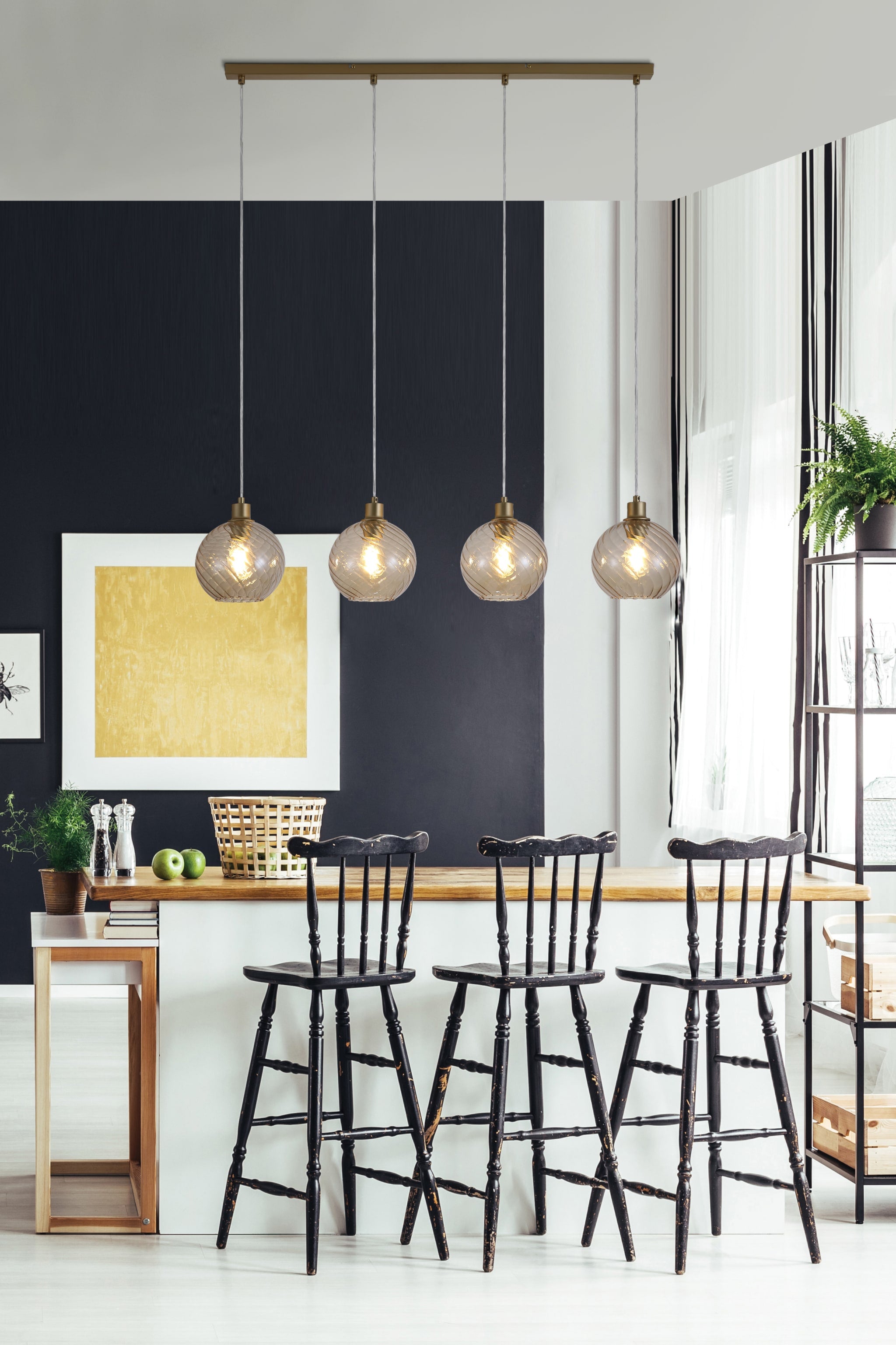 Radiance 4Lt Bar Pendant, Gold Metal and Champagne Glass