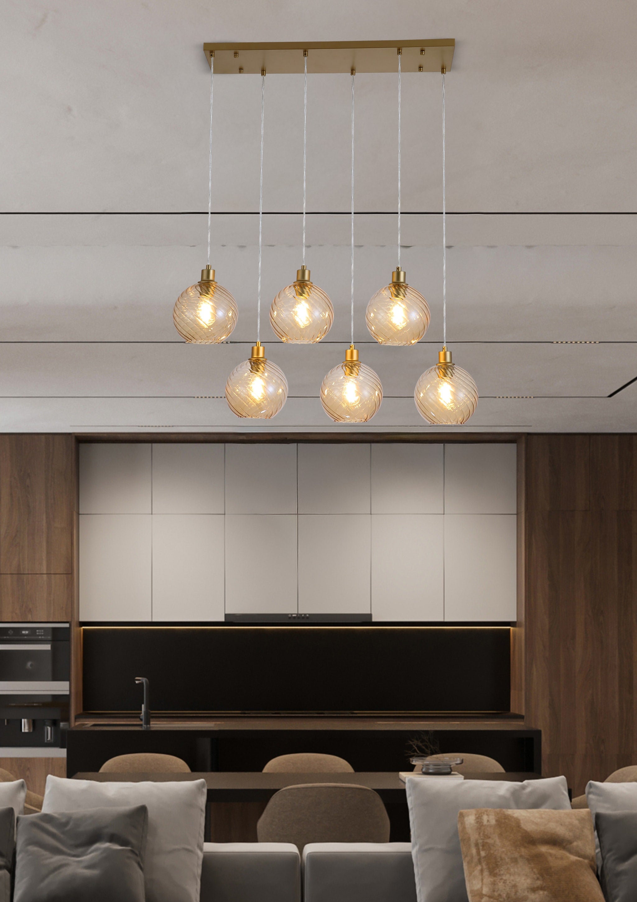 Radiance 6Lt Bar Pendant, Gold Metal and Champagne Glass
