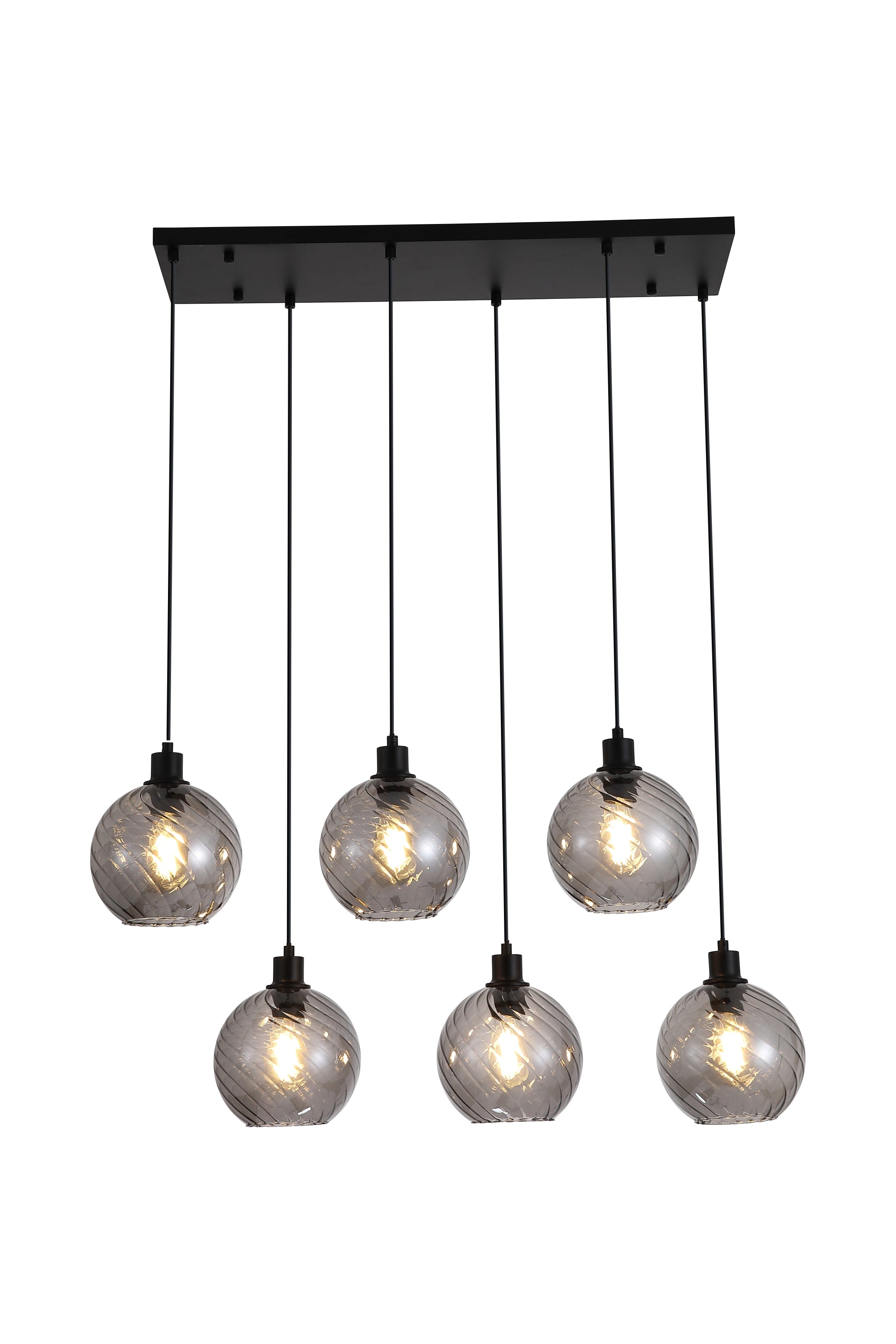 Radiance 6Lt Bar Pendant, Black Metal and Smoked Glass
