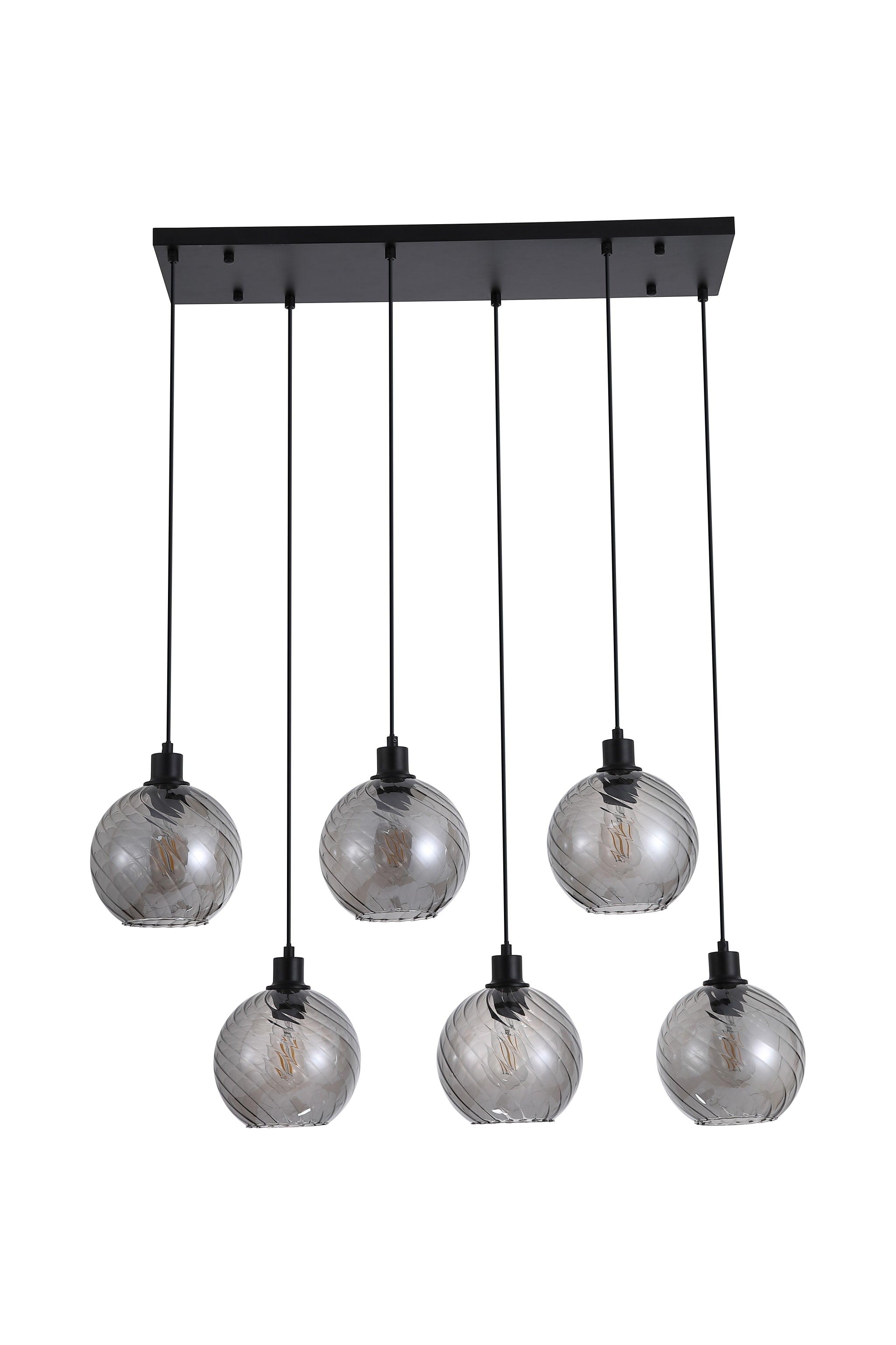 Radiance 6Lt Bar Pendant, Black Metal and Smoked Glass